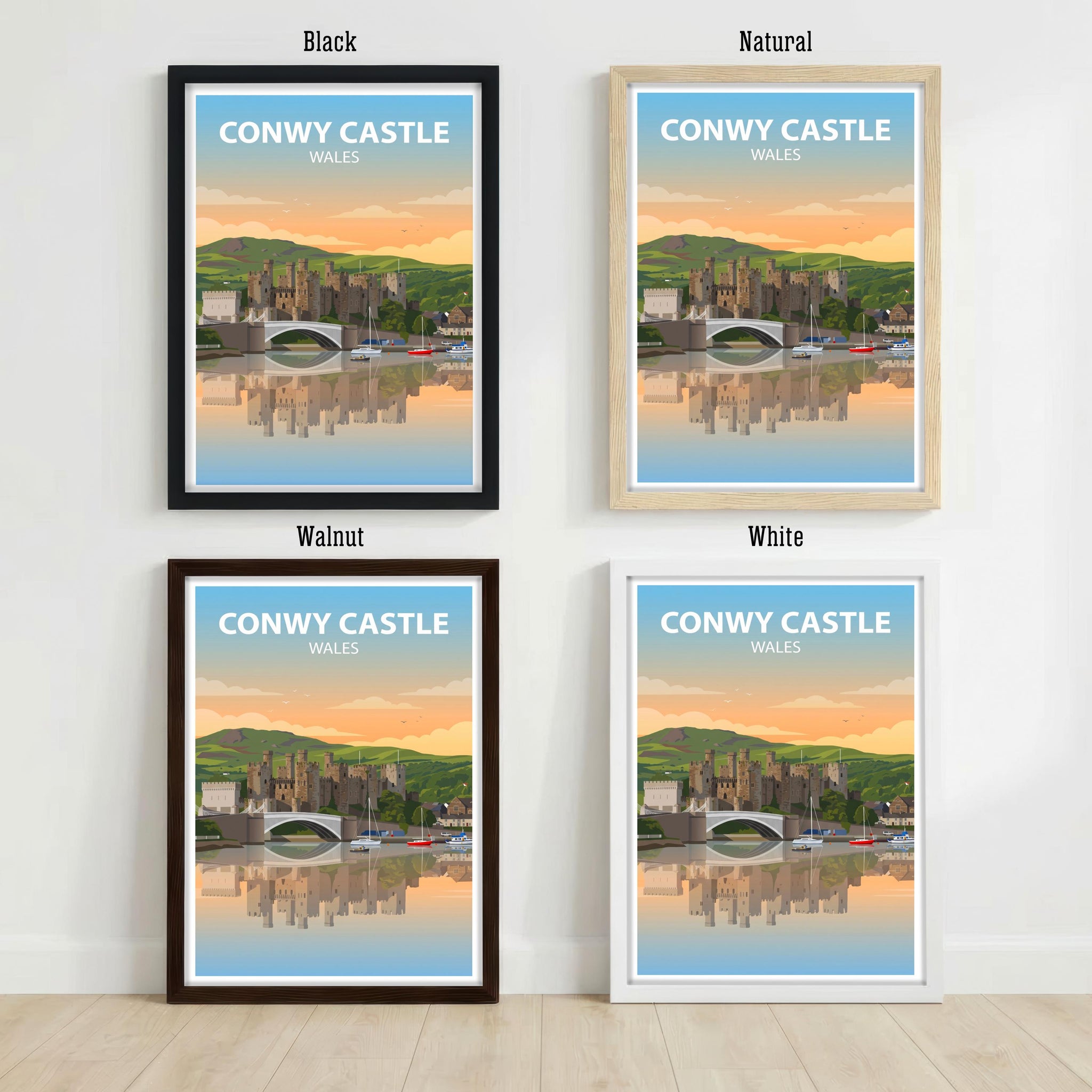 Conwy Castle Travel Poster Print Wales Wall Art Historic Castle Landscape Decor Gift for UK Travel Lovers and Scenic Heritage Fans