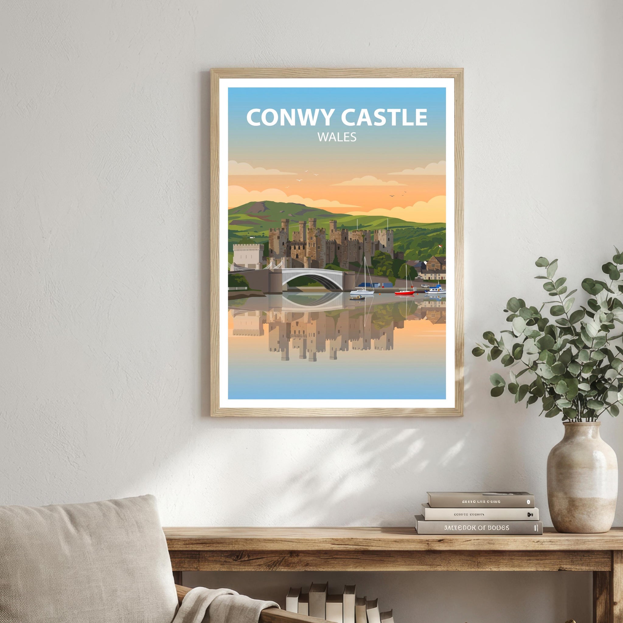 Conwy Castle Travel Poster Print Wales Wall Art Historic Castle Landscape Decor Gift for UK Travel Lovers and Scenic Heritage Fans