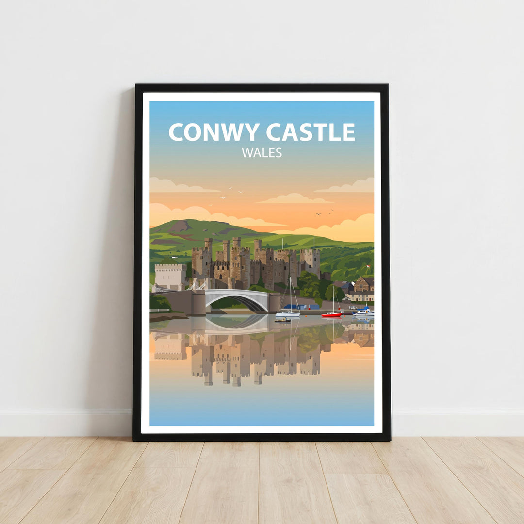 Conwy Castle Travel Poster Print Wales Wall Art Historic Castle Landscape Decor Gift for UK Travel Lovers and Scenic Heritage Fans