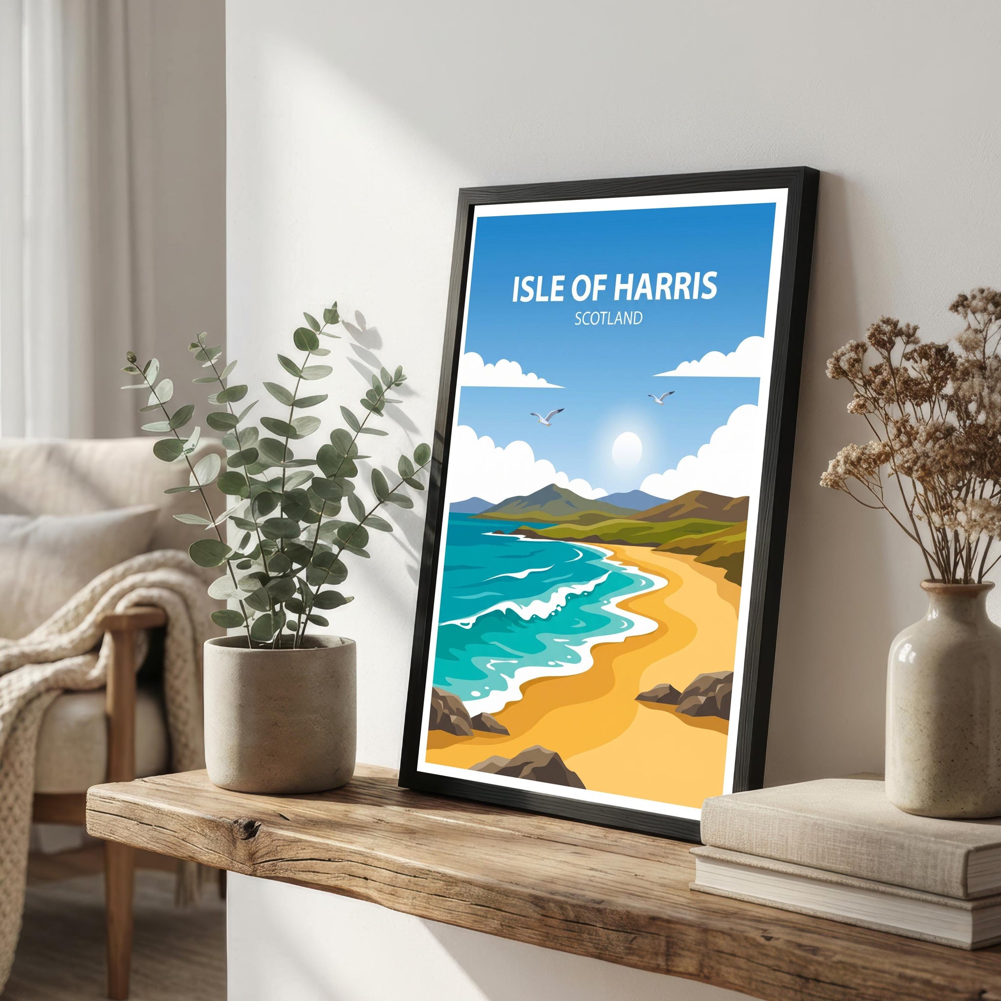 Isle of Harris Travel Poster Print Scotland Wall Art Coastal Island Landscape Decor Gift for UK Travel Lovers and Scenic Decor Fans