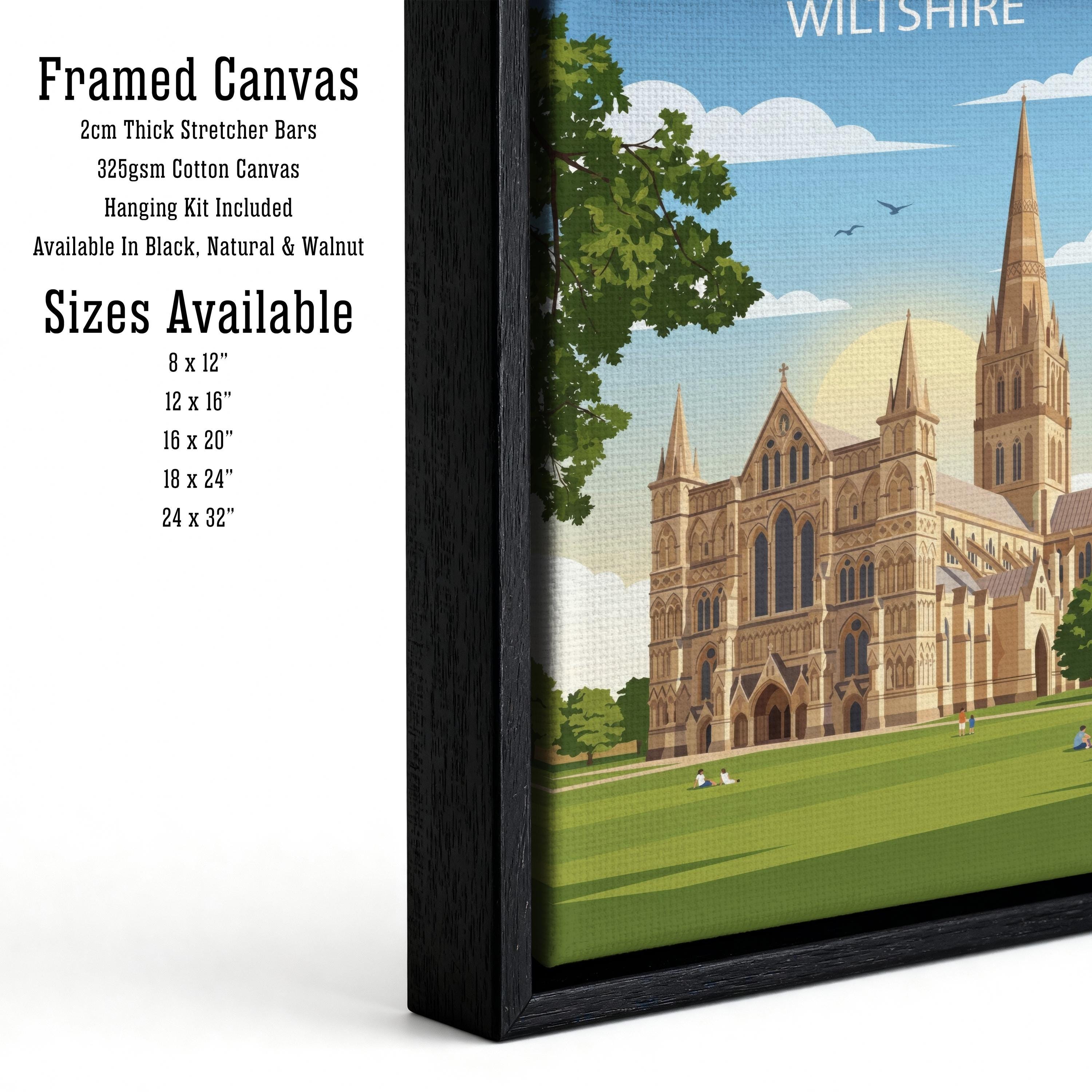 Salisbury Travel Poster Print England Wall Art Historic City Architecture Landscape Decor Gift for UK Travel Lovers and Scenic Decor Fans