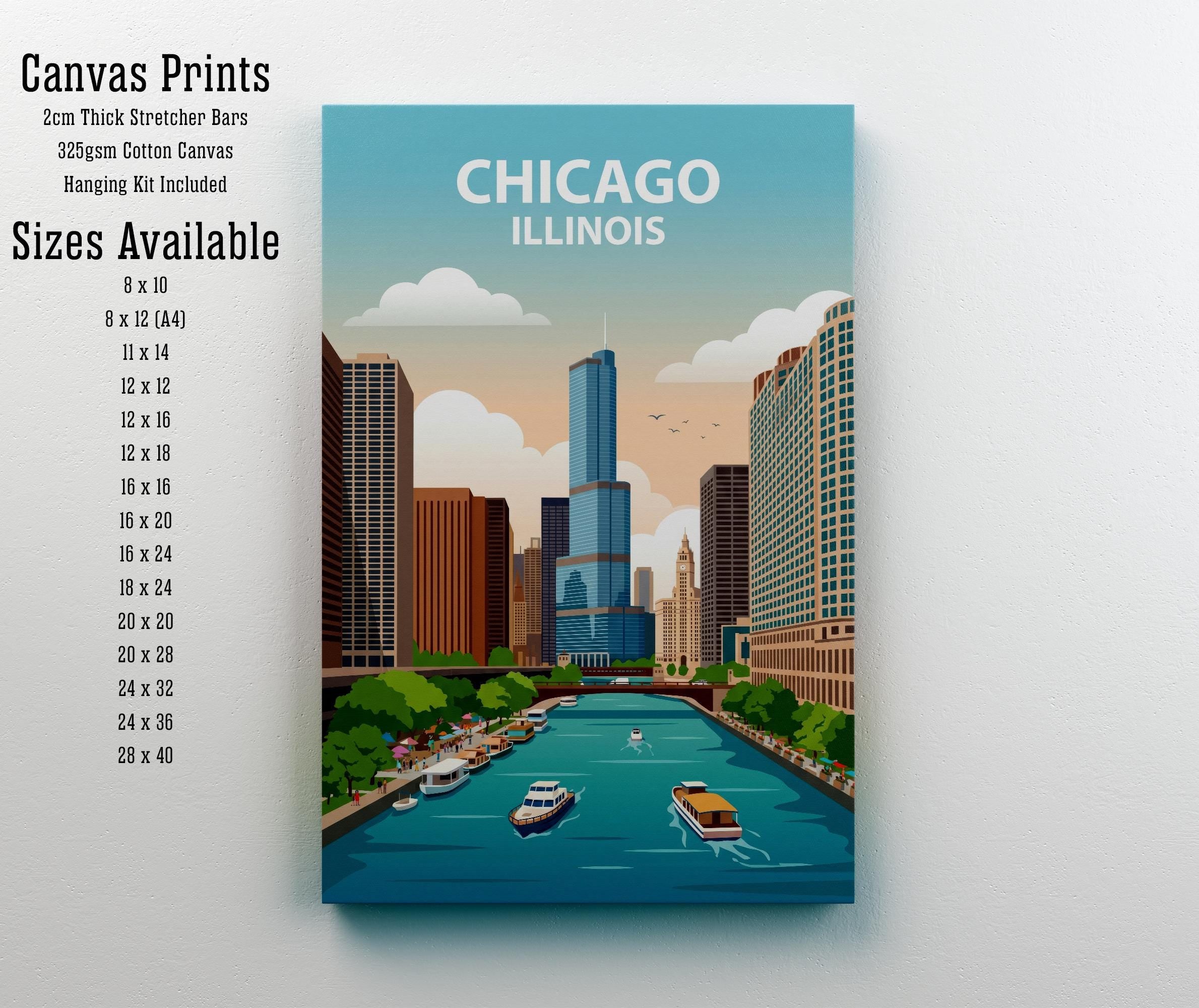 Chicago Travel Poster Print USA Wall Art City Skyline Landscape Decor Gift for Travel Lovers and Fans of Scenic American Urban Architecture