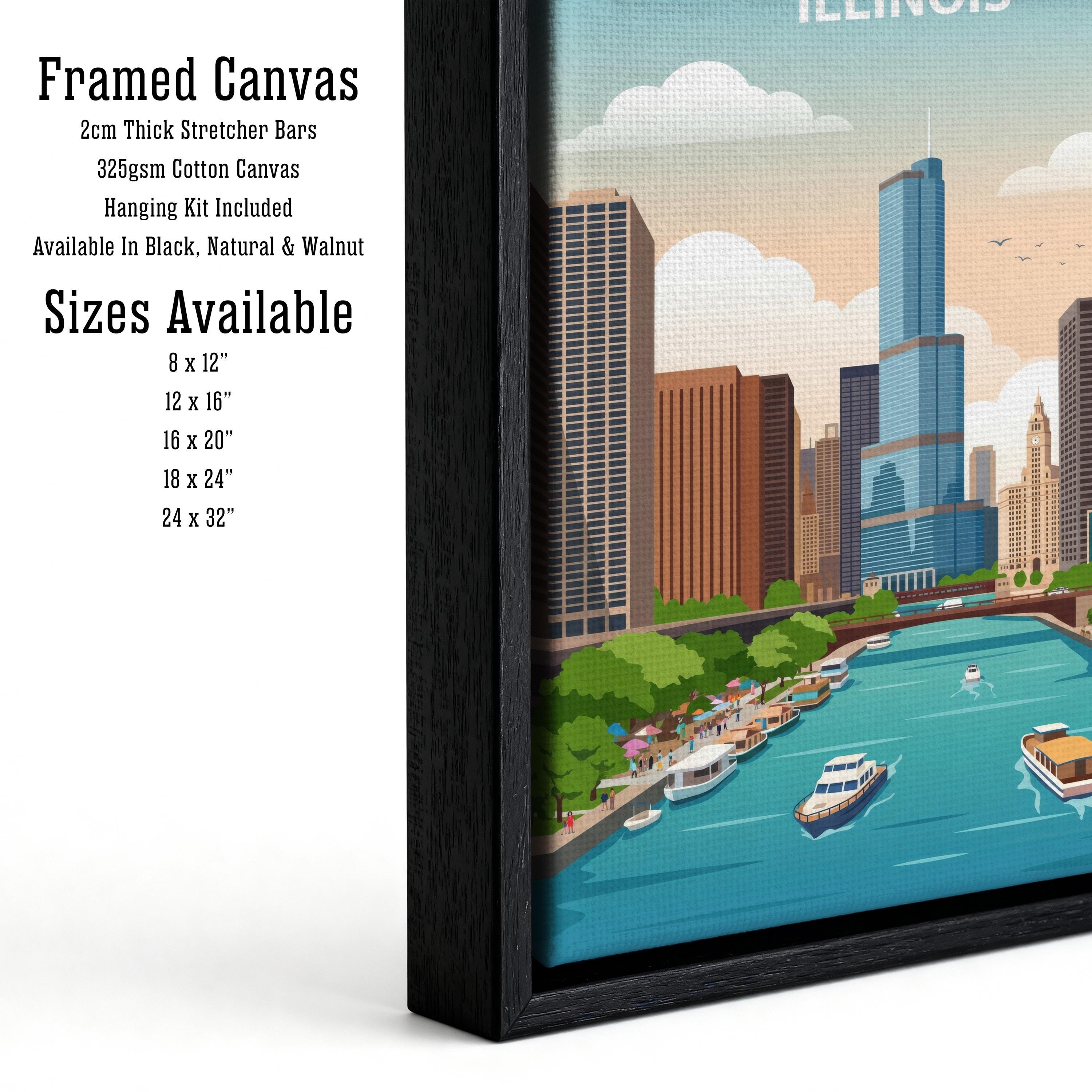 Chicago Travel Poster Print USA Wall Art City Skyline Landscape Decor Gift for Travel Lovers and Fans of Scenic American Urban Architecture