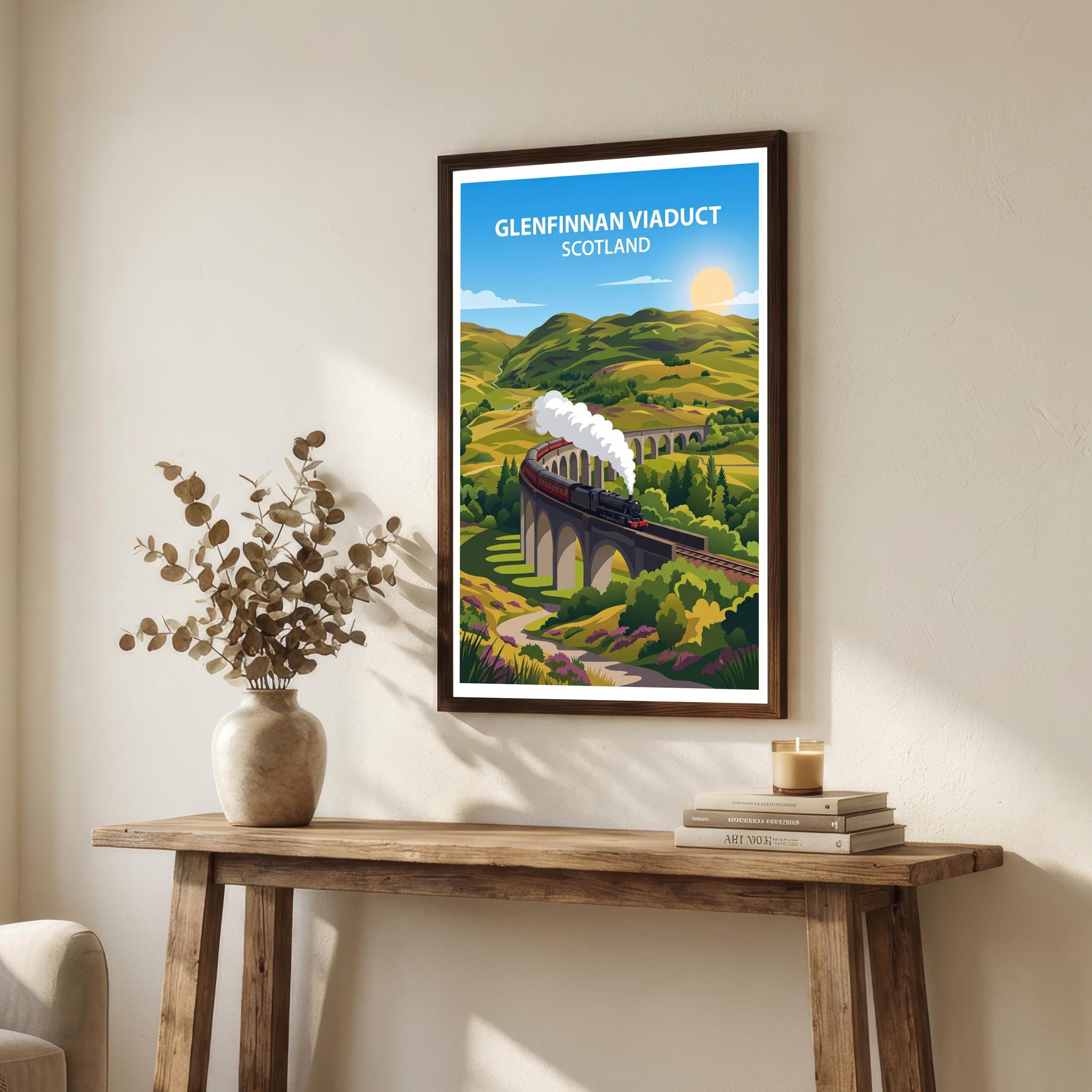 Glenfinnan Viaduct Travel Poster Print Scotland Wall Art Highland Landscape Decor Gift for UK Travel Lovers and Scenic Railway Fans