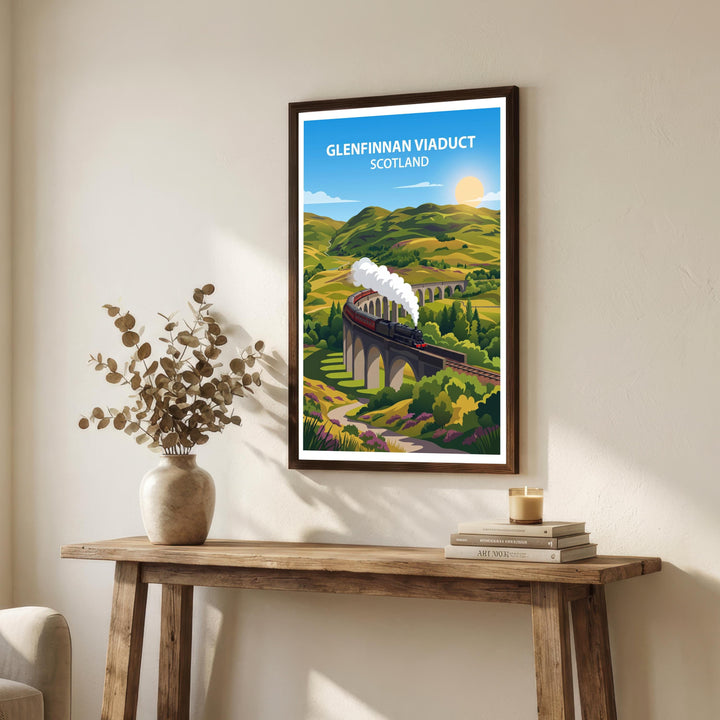 Glenfinnan Viaduct Travel Poster Print Scotland Wall Art Highland Landscape Decor Gift for UK Travel Lovers and Scenic Railway Fans