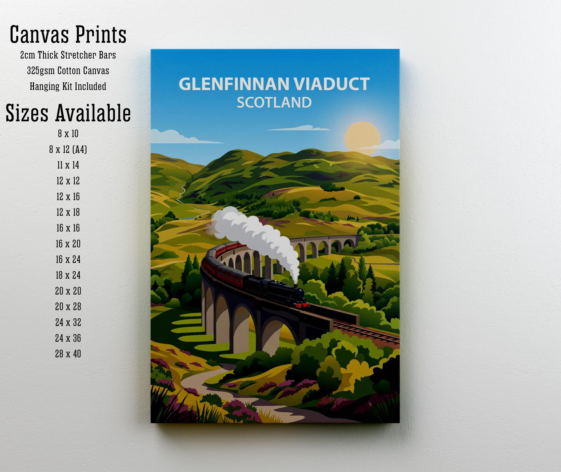 Glenfinnan Viaduct Travel Poster Print Scotland Wall Art Highland Landscape Decor Gift for UK Travel Lovers and Scenic Railway Fans
