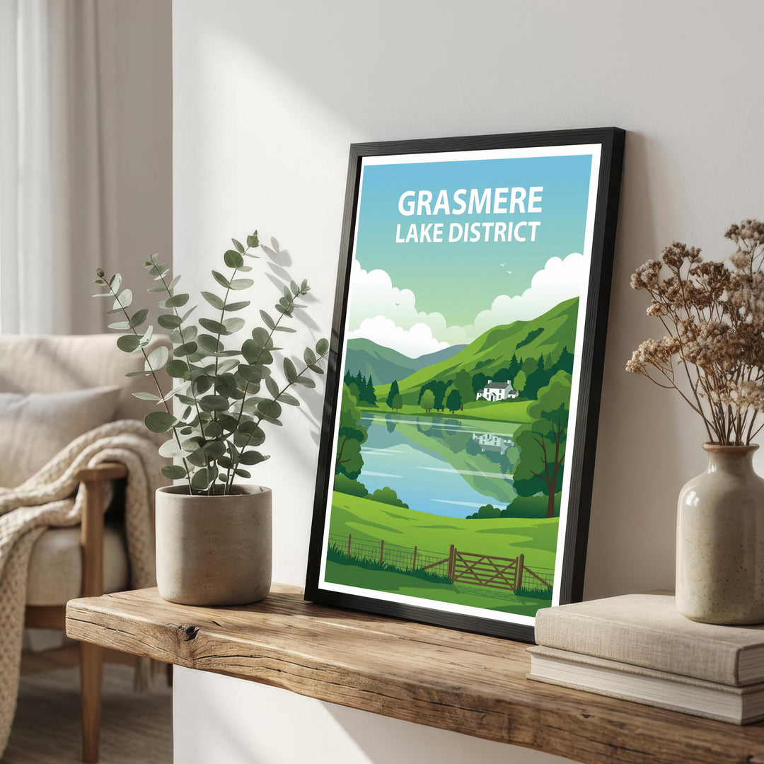 Grasmere Lake District Travel Poster Print England Wall Art Landscape Decor Gift for UK Travel Lovers and Scenic Countryside Fans