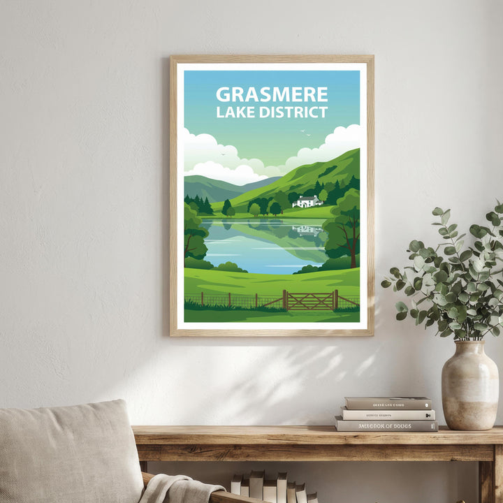 Grasmere Lake District Travel Poster Print England Wall Art Landscape Decor Gift for UK Travel Lovers and Scenic Countryside Fans