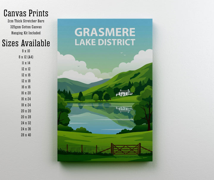 Grasmere Lake District Travel Poster Print England Wall Art Landscape Decor Gift for UK Travel Lovers and Scenic Countryside Fans