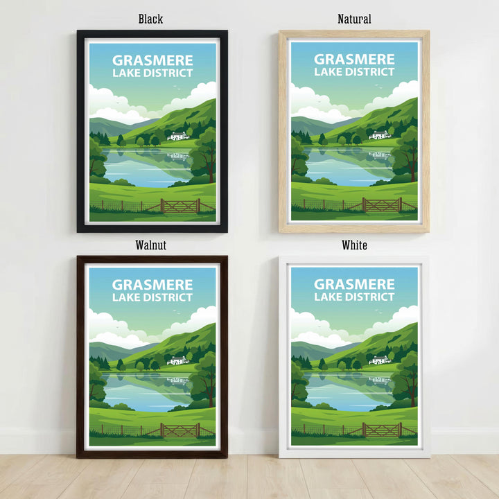 Grasmere Lake District Travel Poster Print England Wall Art Landscape Decor Gift for UK Travel Lovers and Scenic Countryside Fans