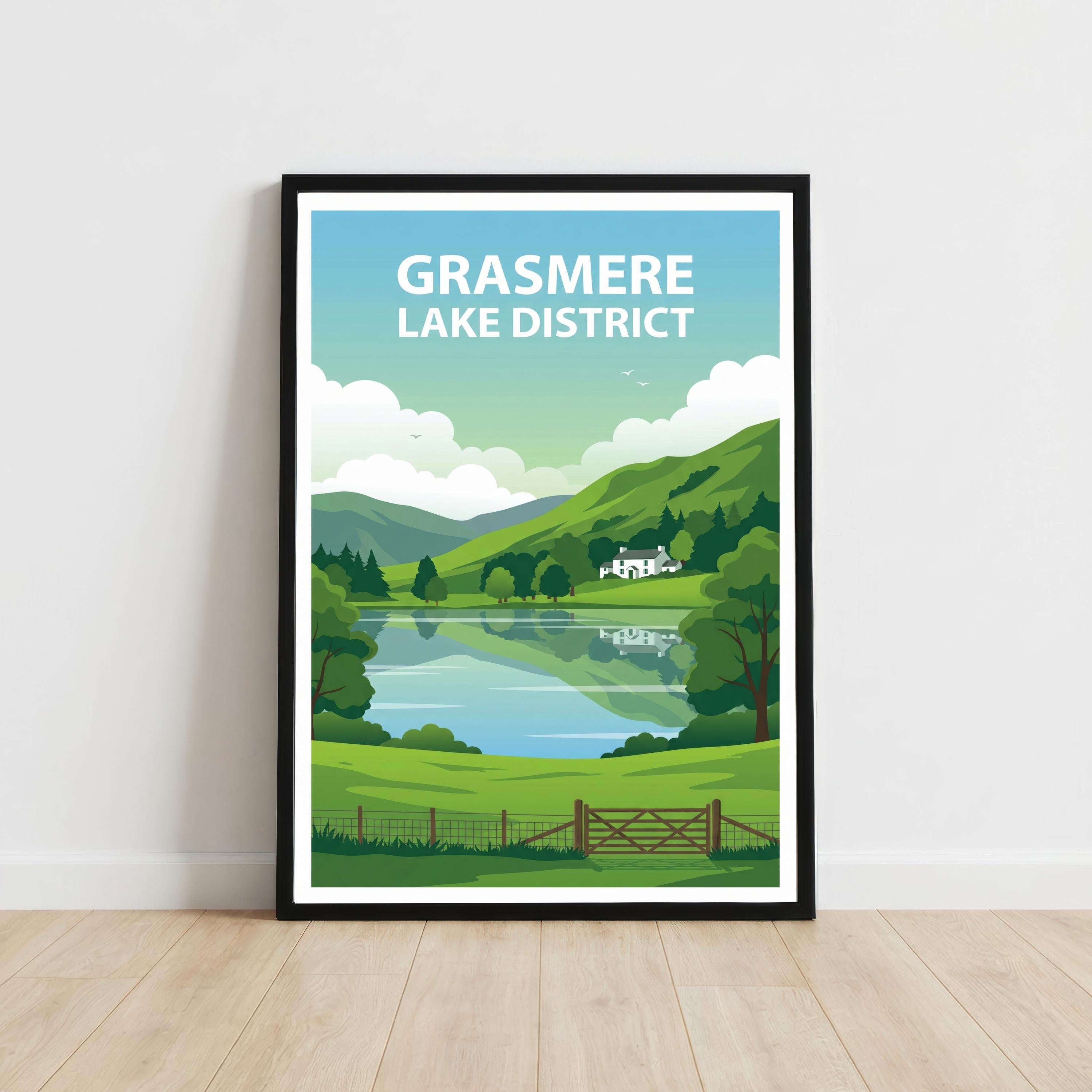 Grasmere Lake District Travel Poster Print England Wall Art Landscape Decor Gift for UK Travel Lovers and Scenic Countryside Fans