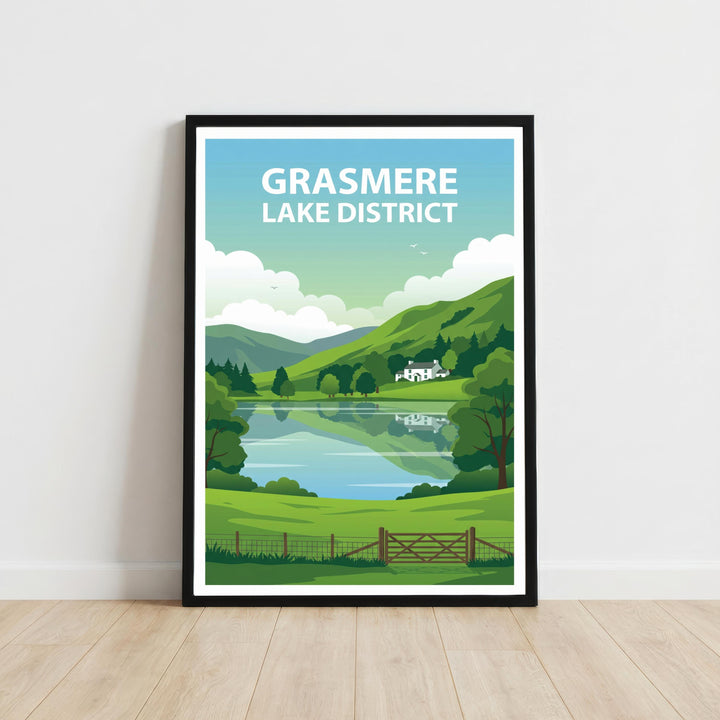 Grasmere Lake District Travel Poster Print England Wall Art Landscape Decor Gift for UK Travel Lovers and Scenic Countryside Fans