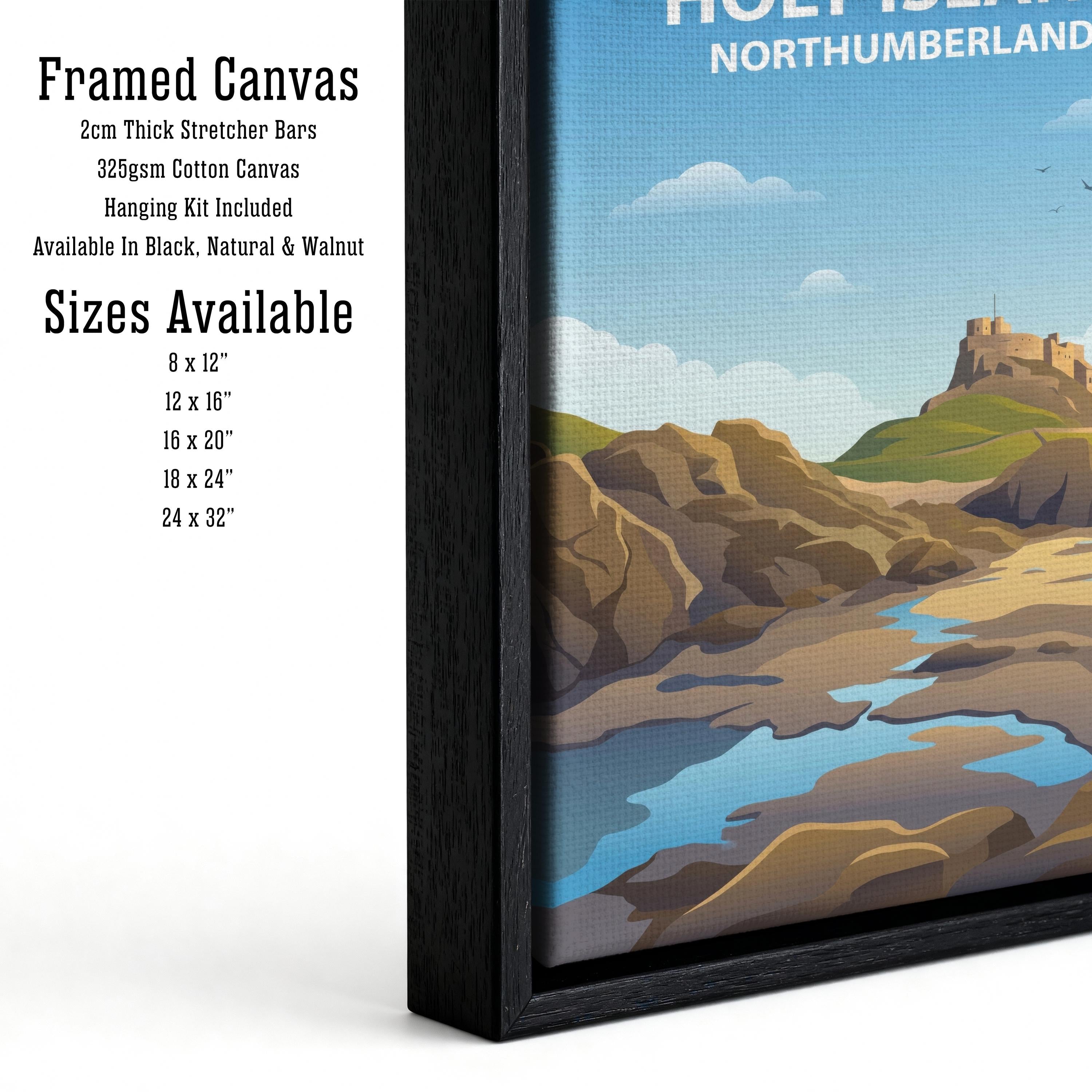 Holy Island Travel Poster Print England Wall Art Coastal Landscape Decor Gift for UK Travel Lovers and Scenic Heritage Fans