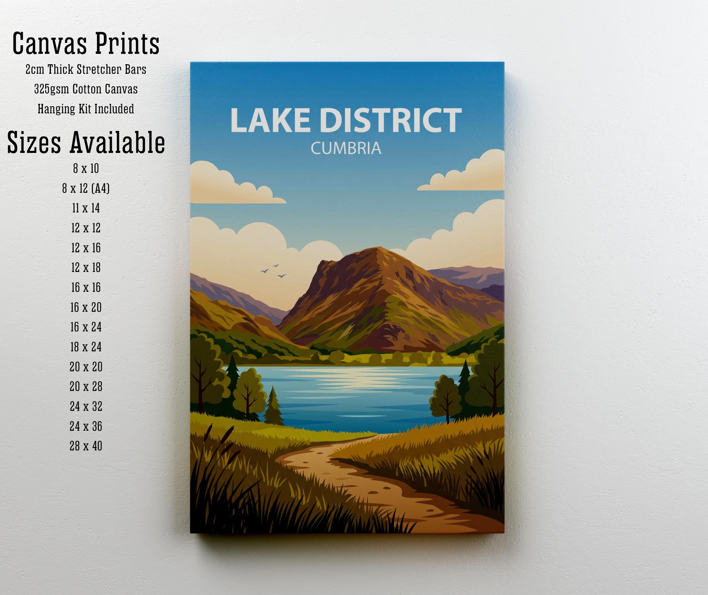 Lake District Cumbria Travel Poster Print: Scenic England Landscape Wall Art