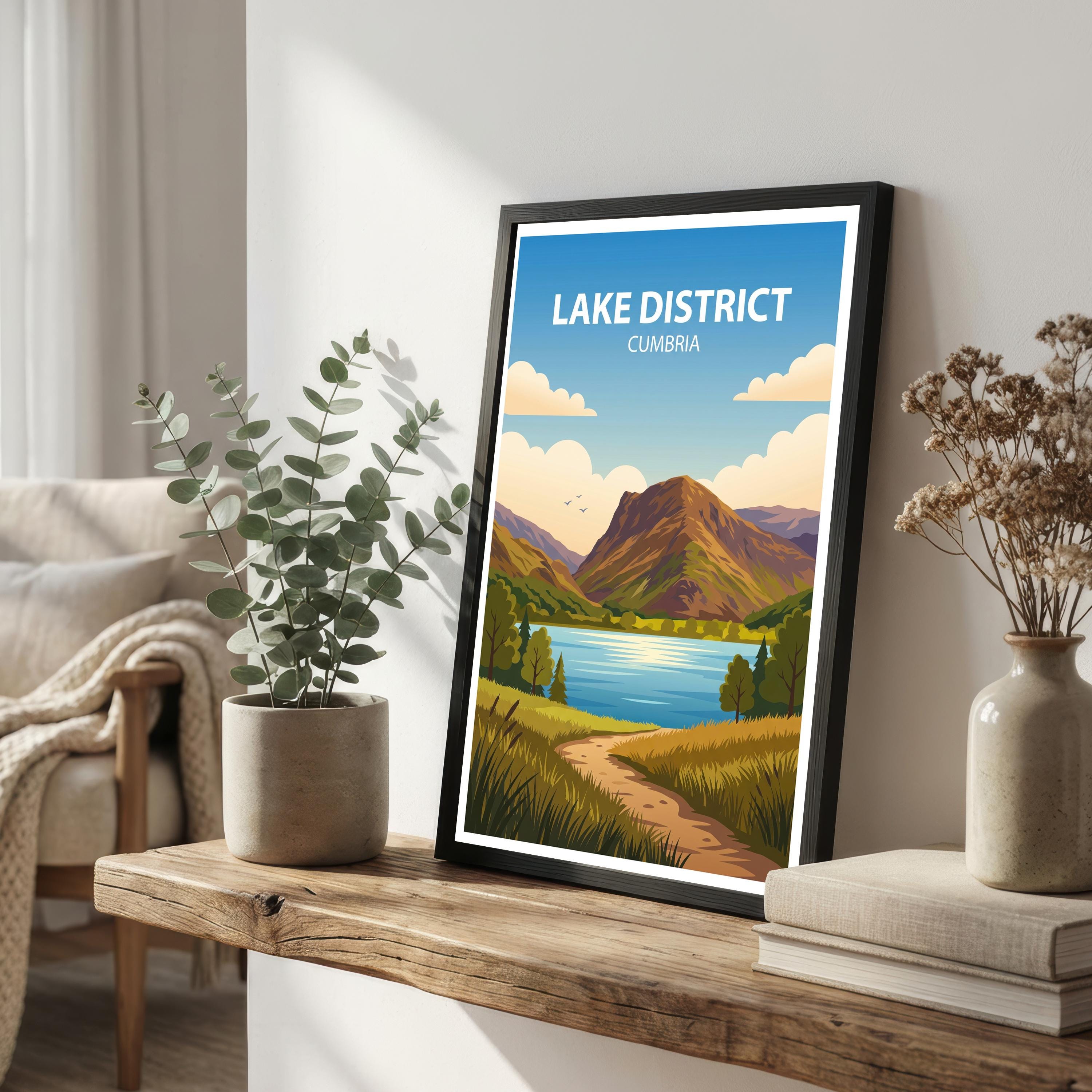 Lake District Cumbria Travel Poster Print: Scenic England Landscape Wall Art