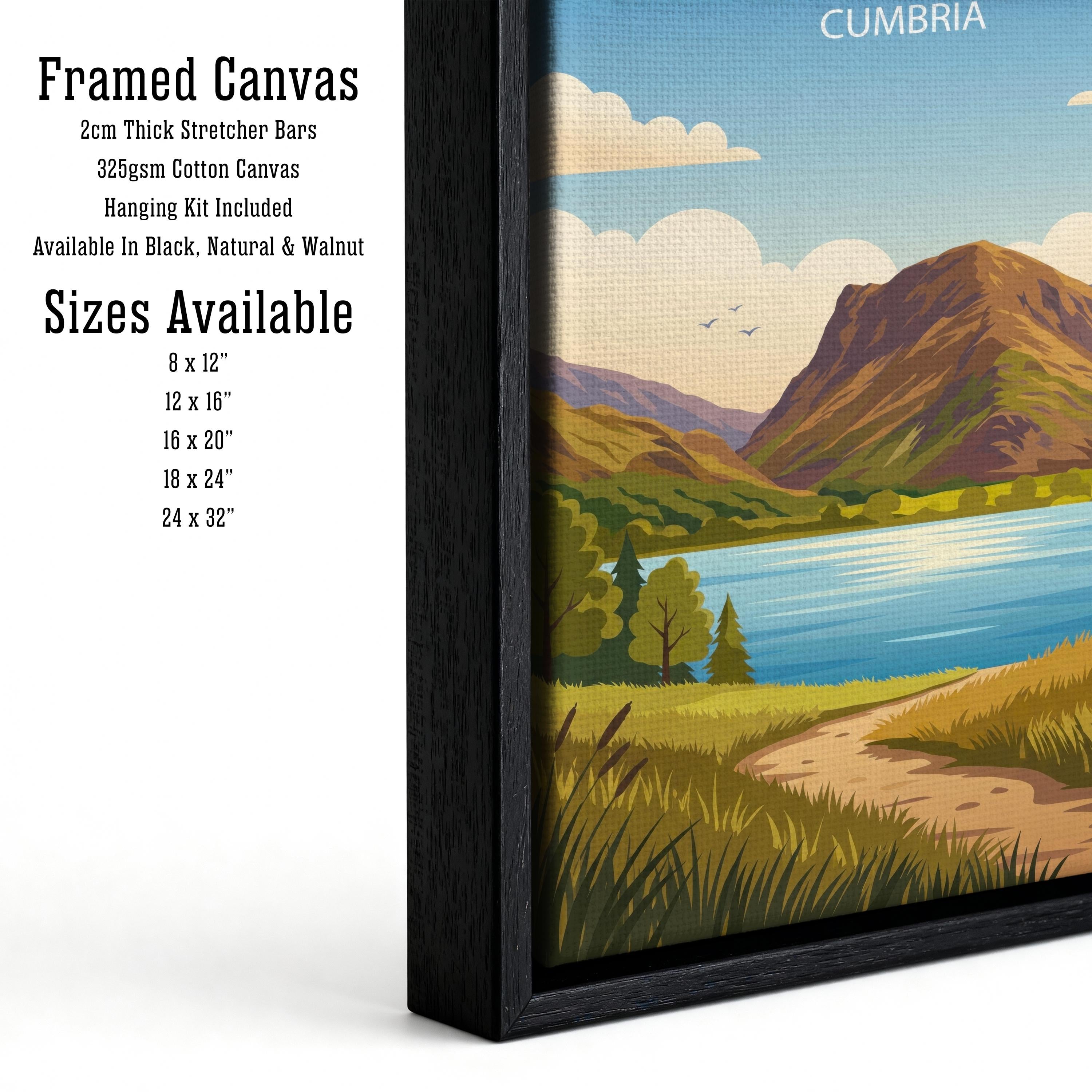 Lake District Cumbria Travel Poster Print: Scenic England Landscape Wall Art