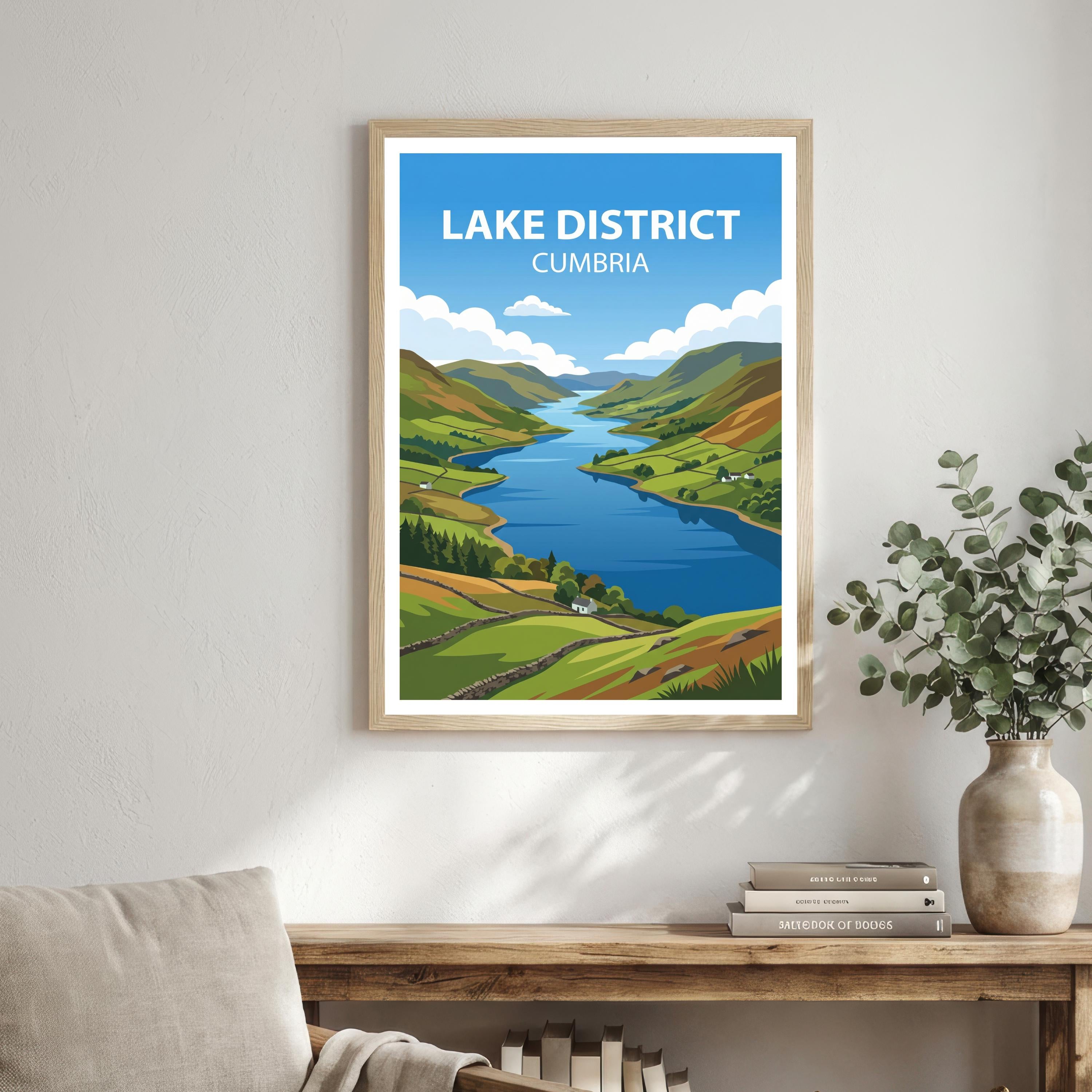 Lake District Cumbria Travel Poster Print, Scenic England Landscape Wall Art