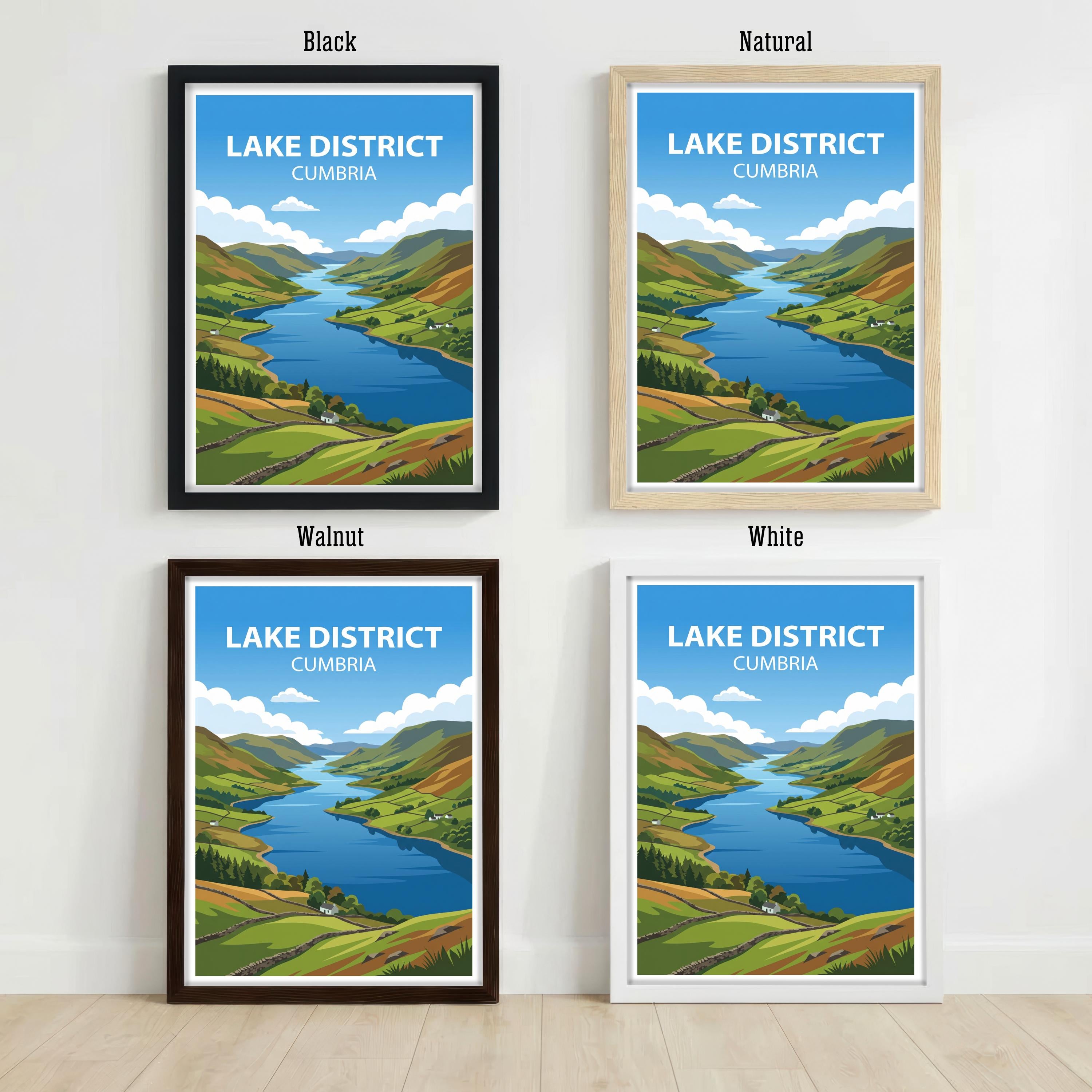 Lake District Cumbria Travel Poster Print, Scenic England Landscape Wall Art