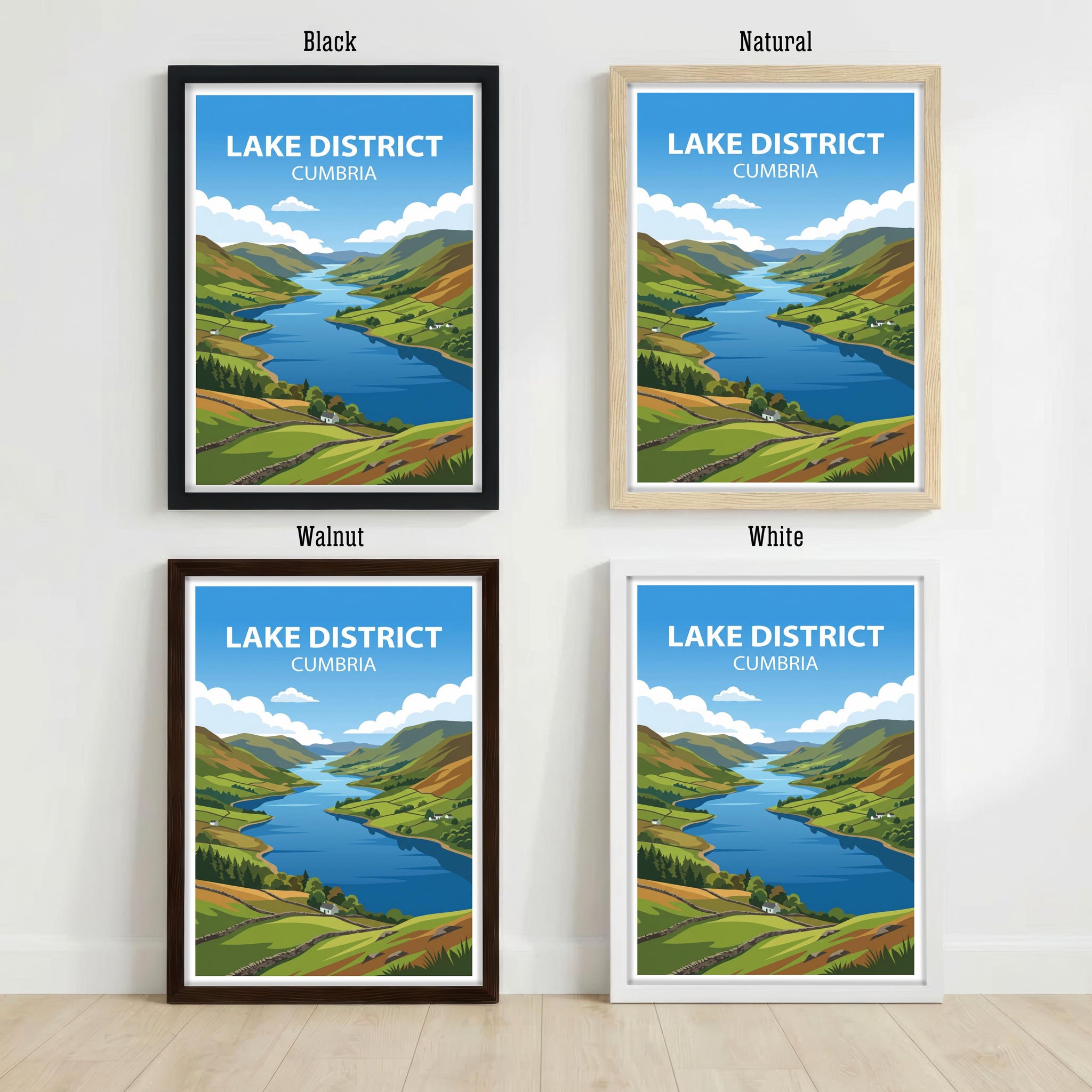 Lake District Cumbria Travel Poster Print, Scenic England Landscape Wall Art