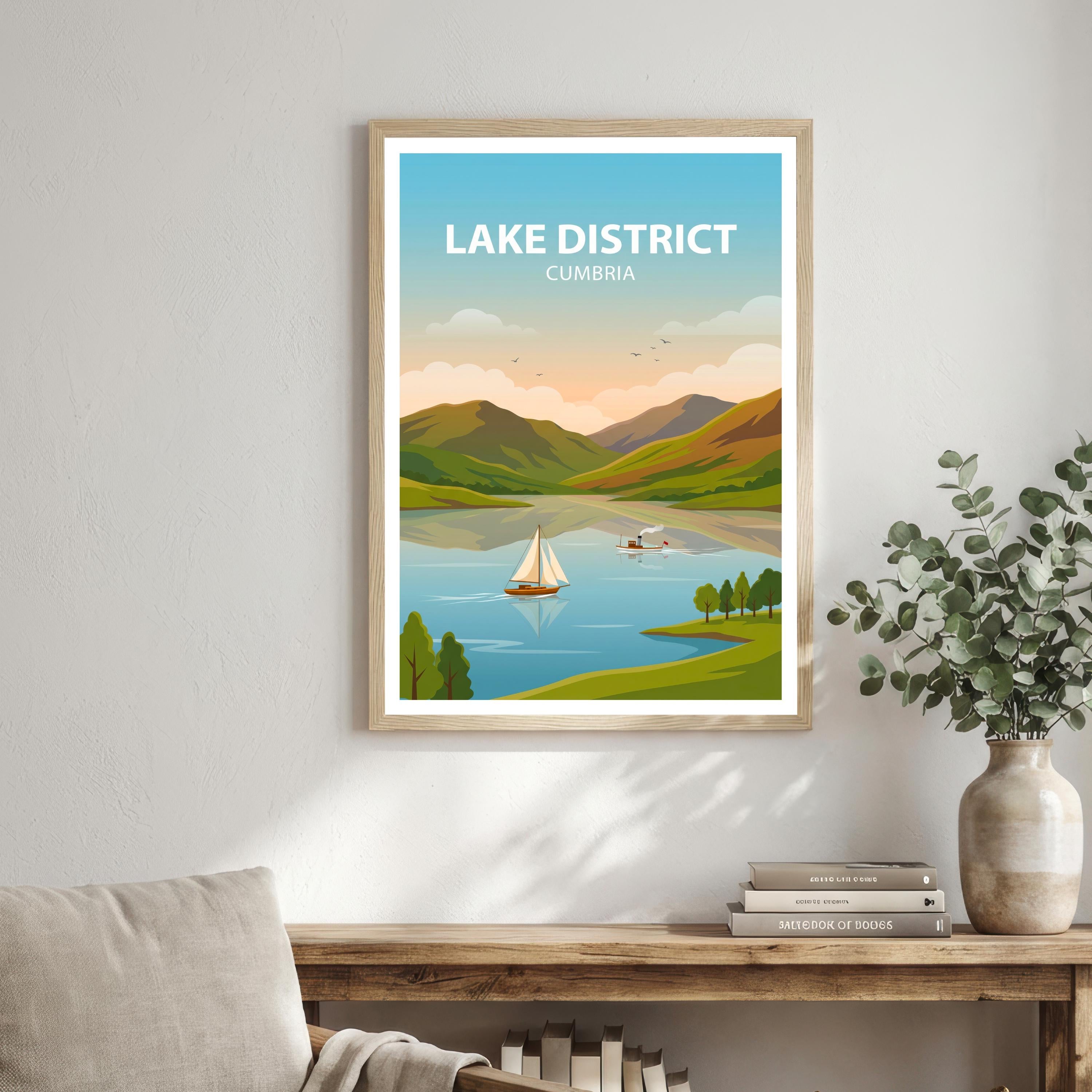 Lake District Cumbria Travel Poster Print, Scenic England Landscape Wall Art