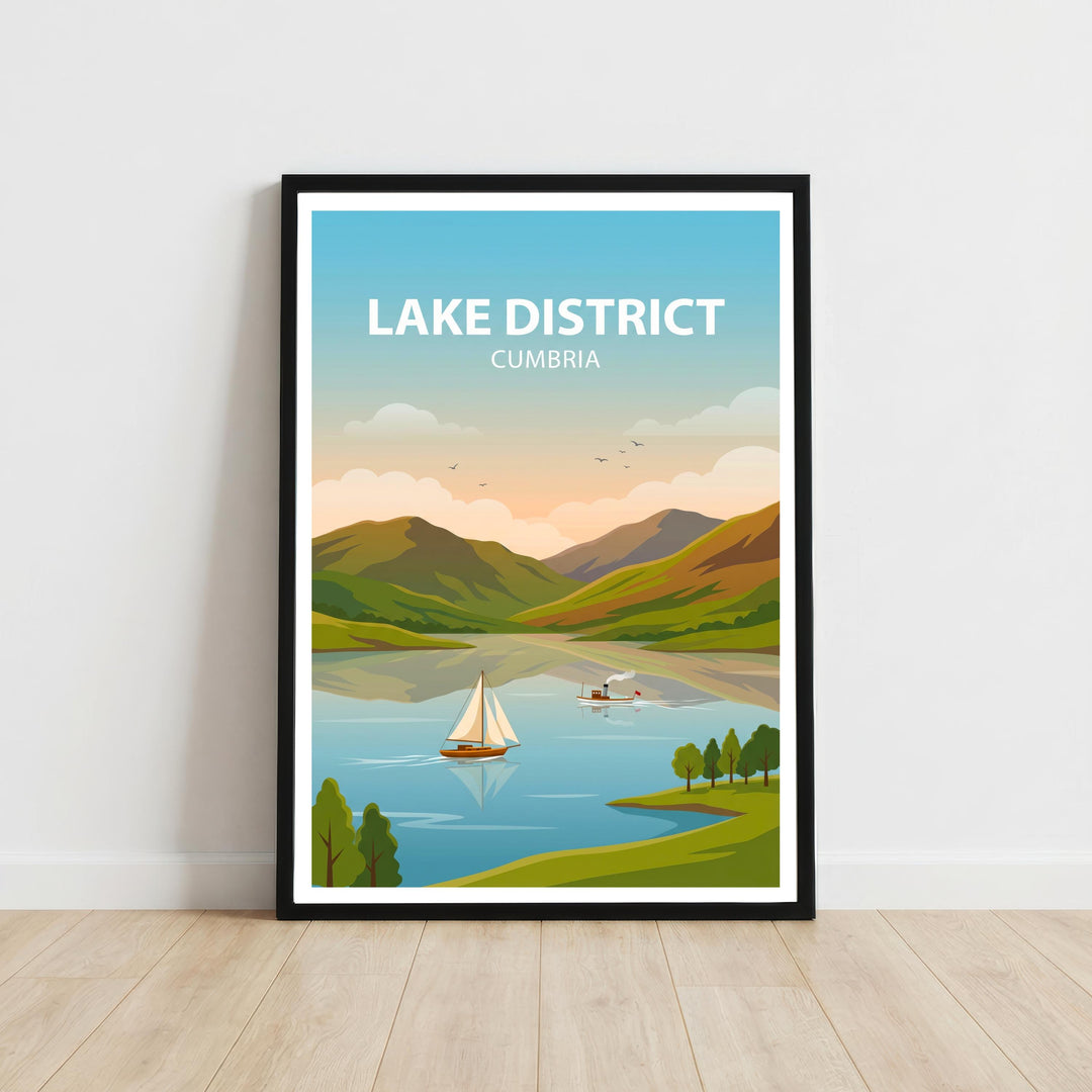 Lake District Cumbria Travel Poster Print, Scenic England Landscape Wall Art