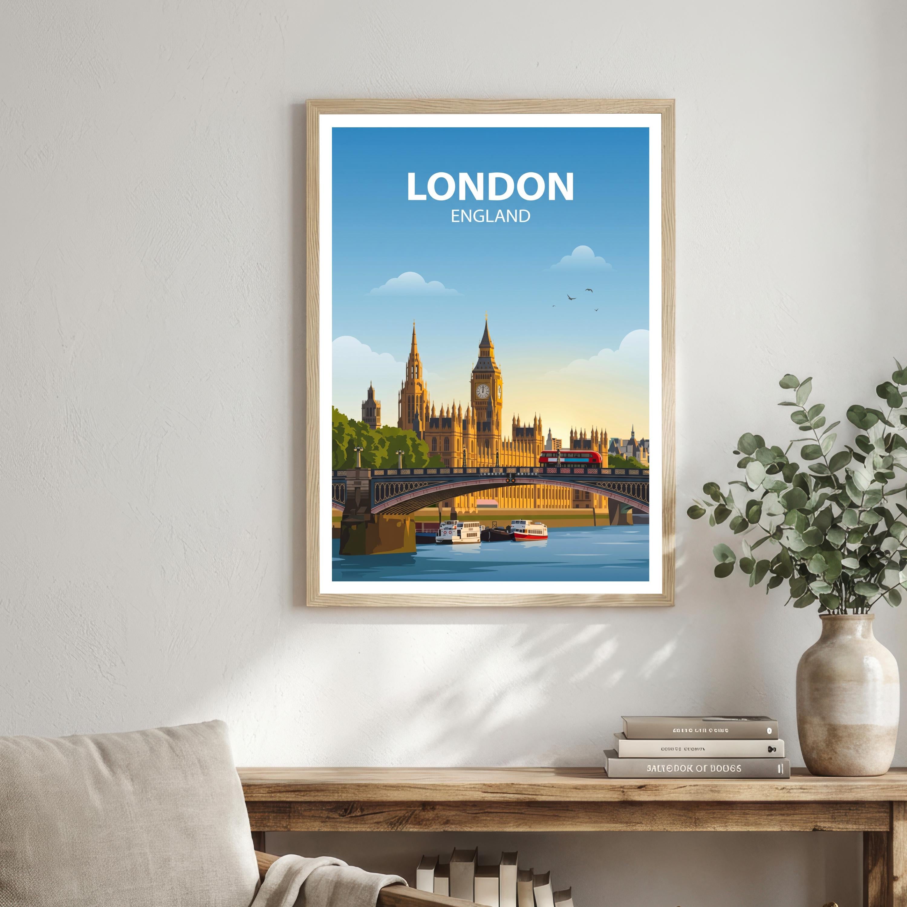 London England Skyline Travel Poster Print – Iconic Cityscape Wall Art