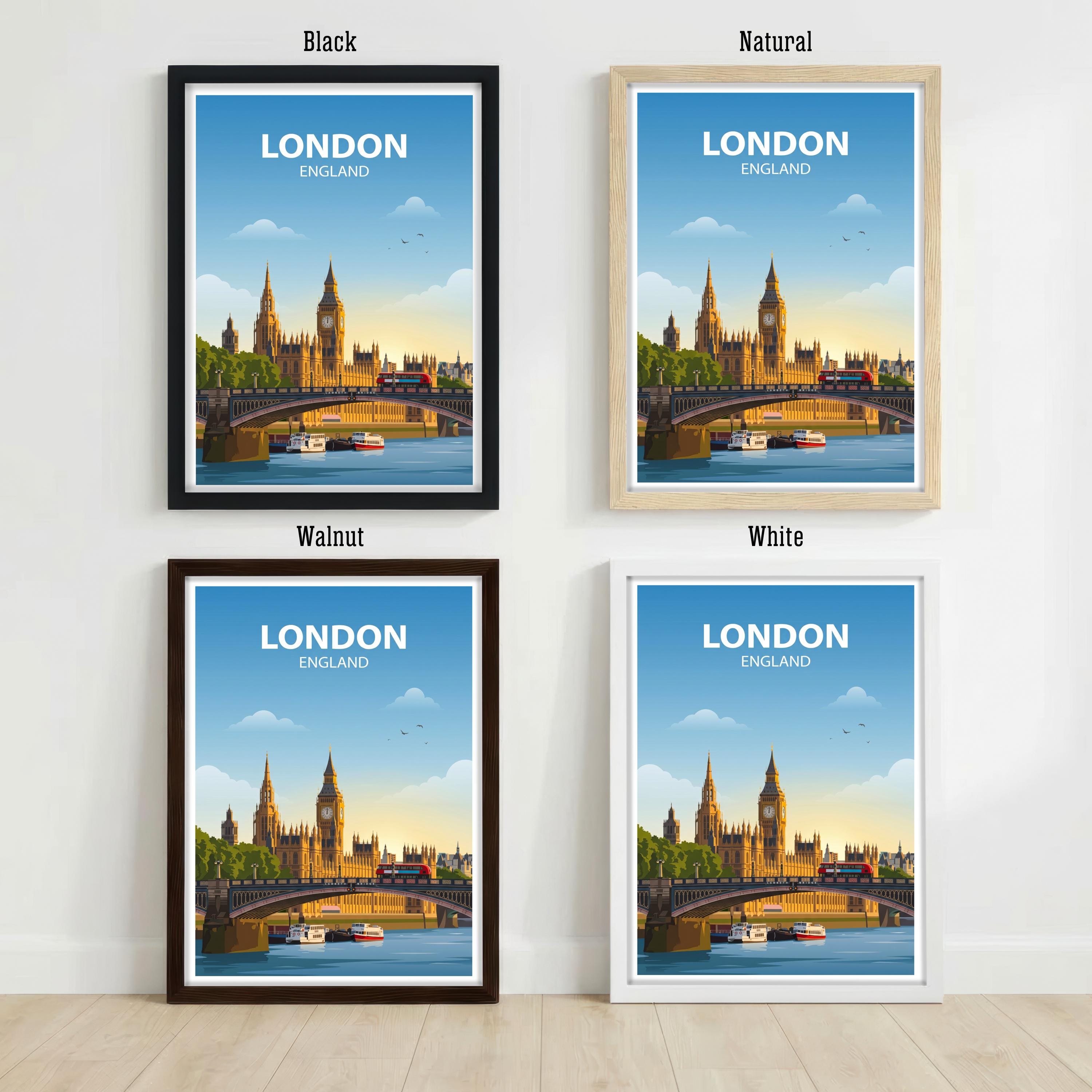 London England Skyline Travel Poster Print – Iconic Cityscape Wall Art