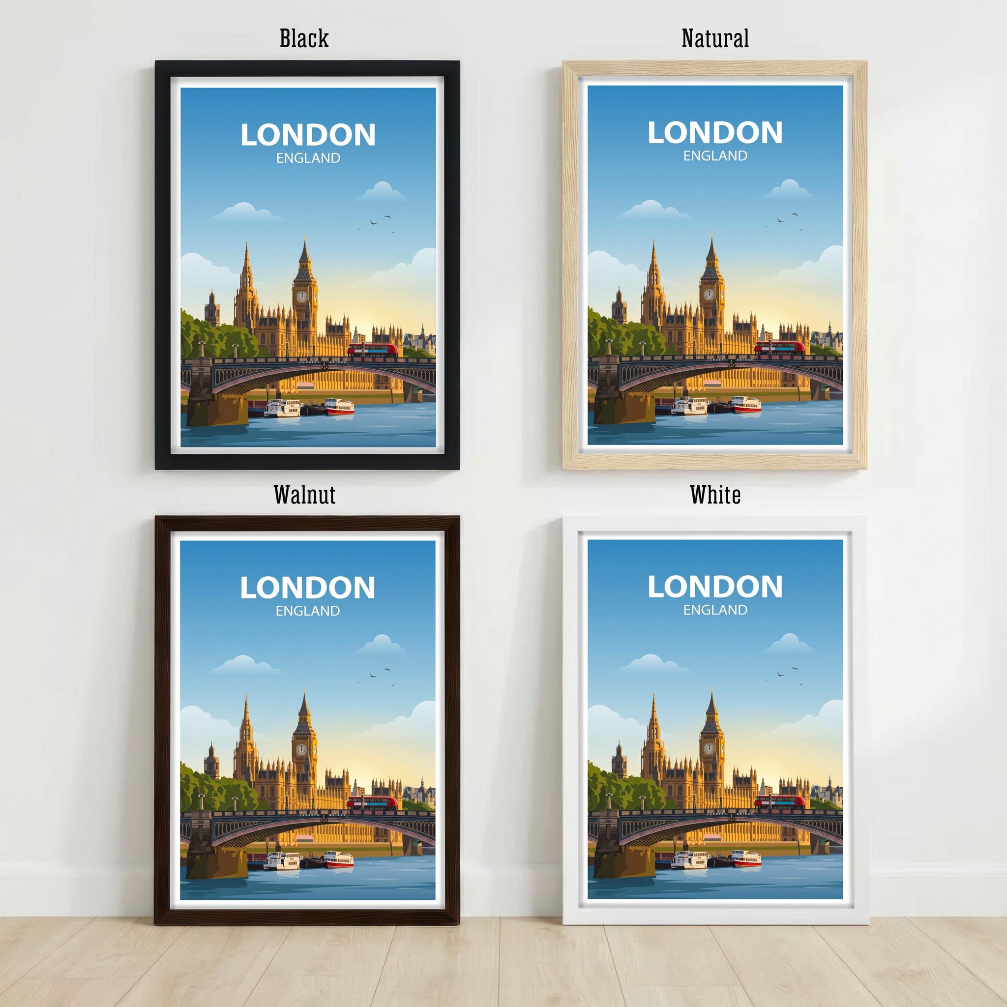 London England Skyline Travel Poster Print – Iconic Cityscape Wall Art