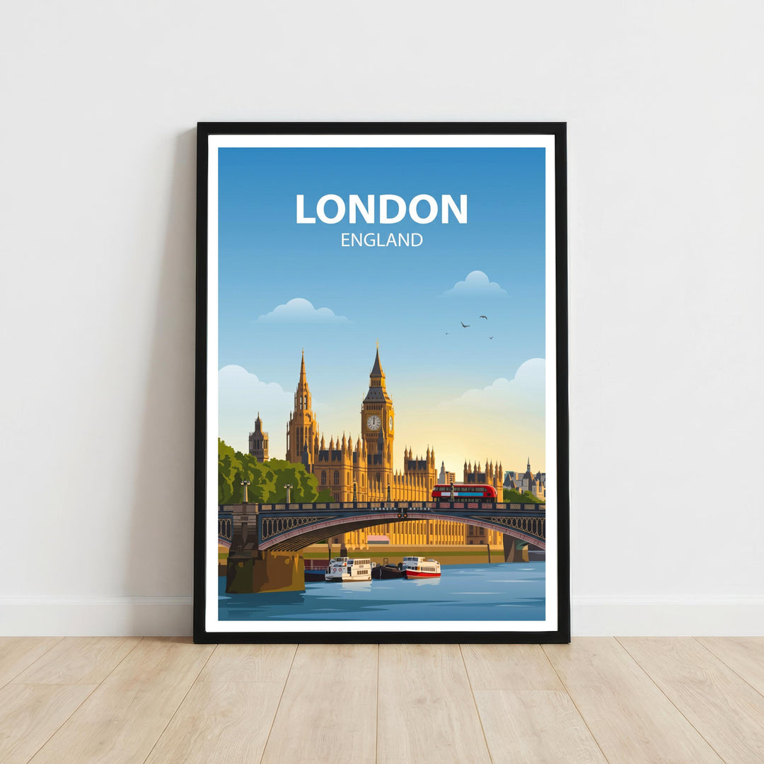 London England Skyline Travel Poster Print – Iconic Cityscape Wall Art