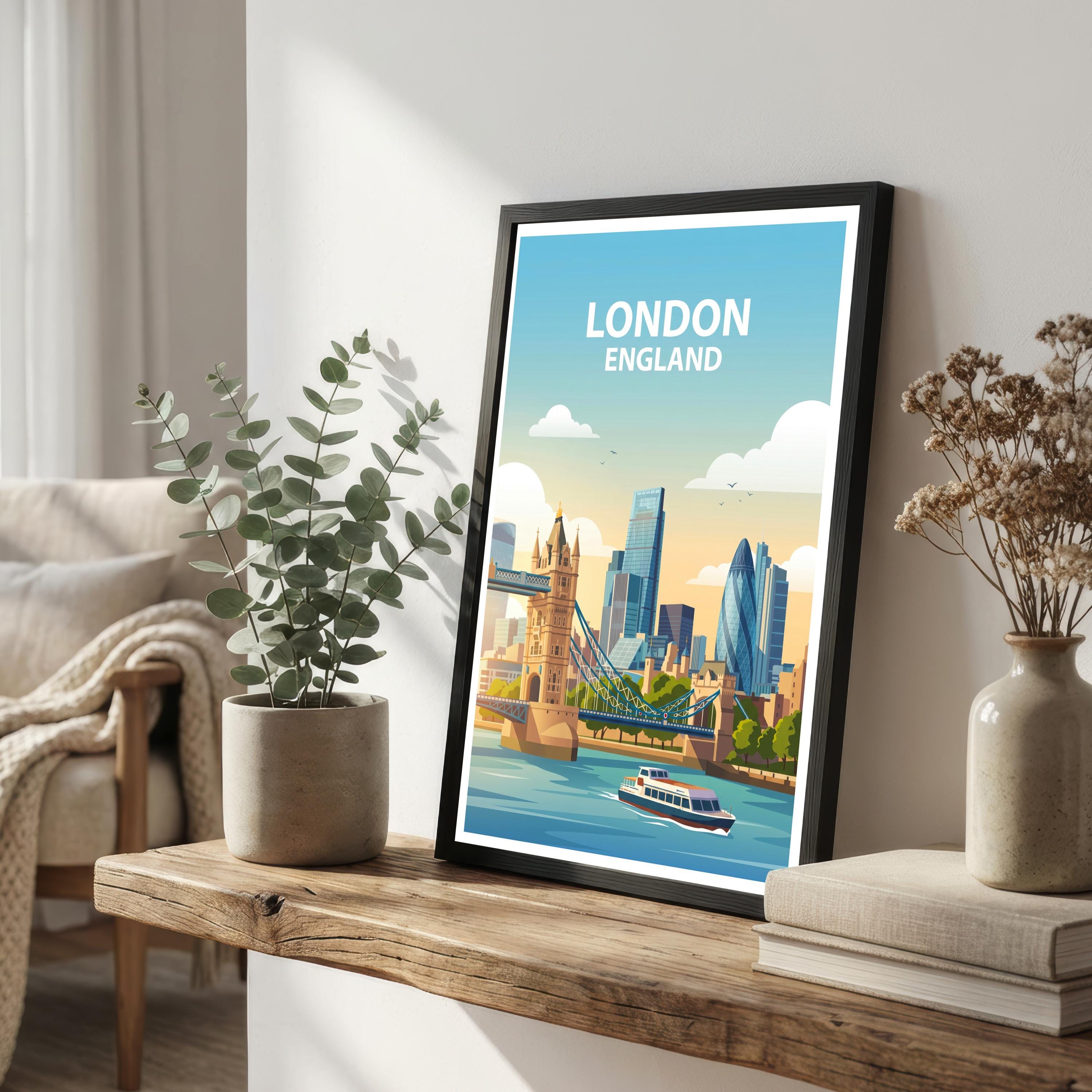 London England Skyline Travel Poster Print: Iconic Cityscape Wall Art