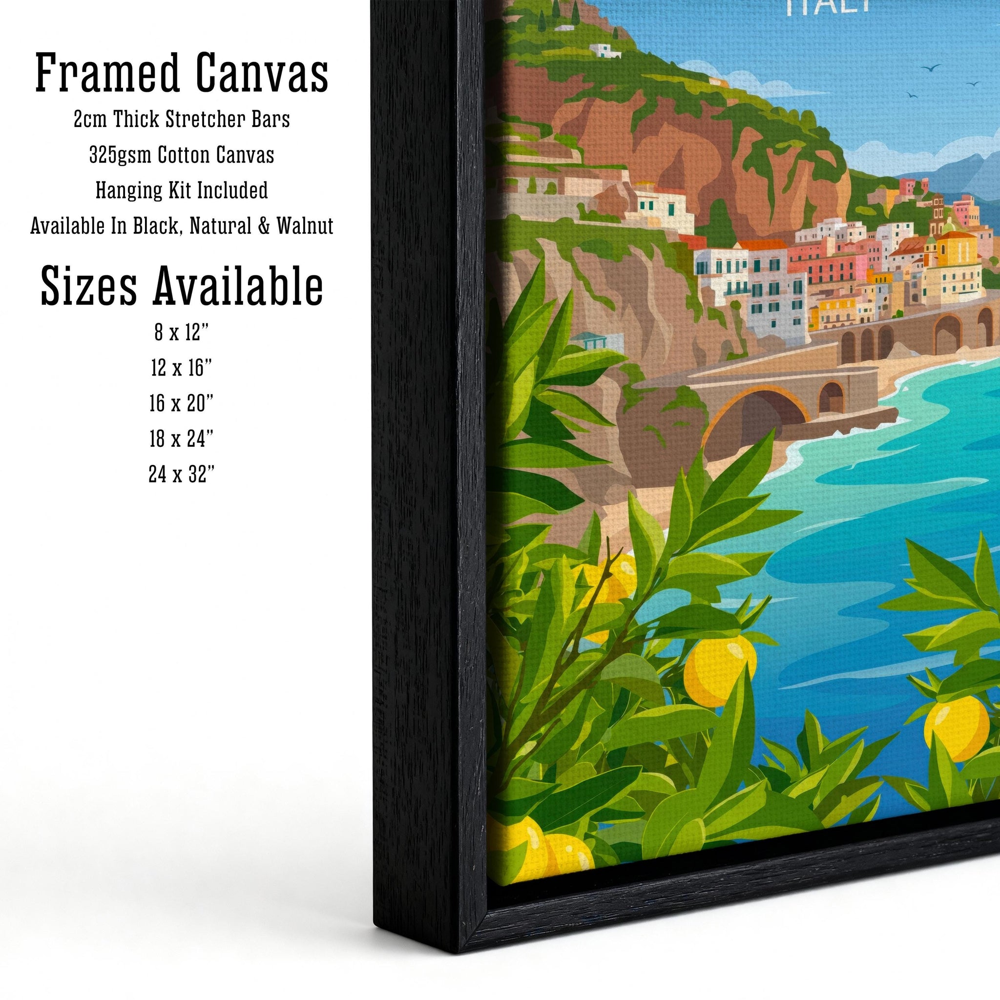 Positano Italy Travel Poster: Amalfi Coast Village Wall Art, Scenic Landscape Decor