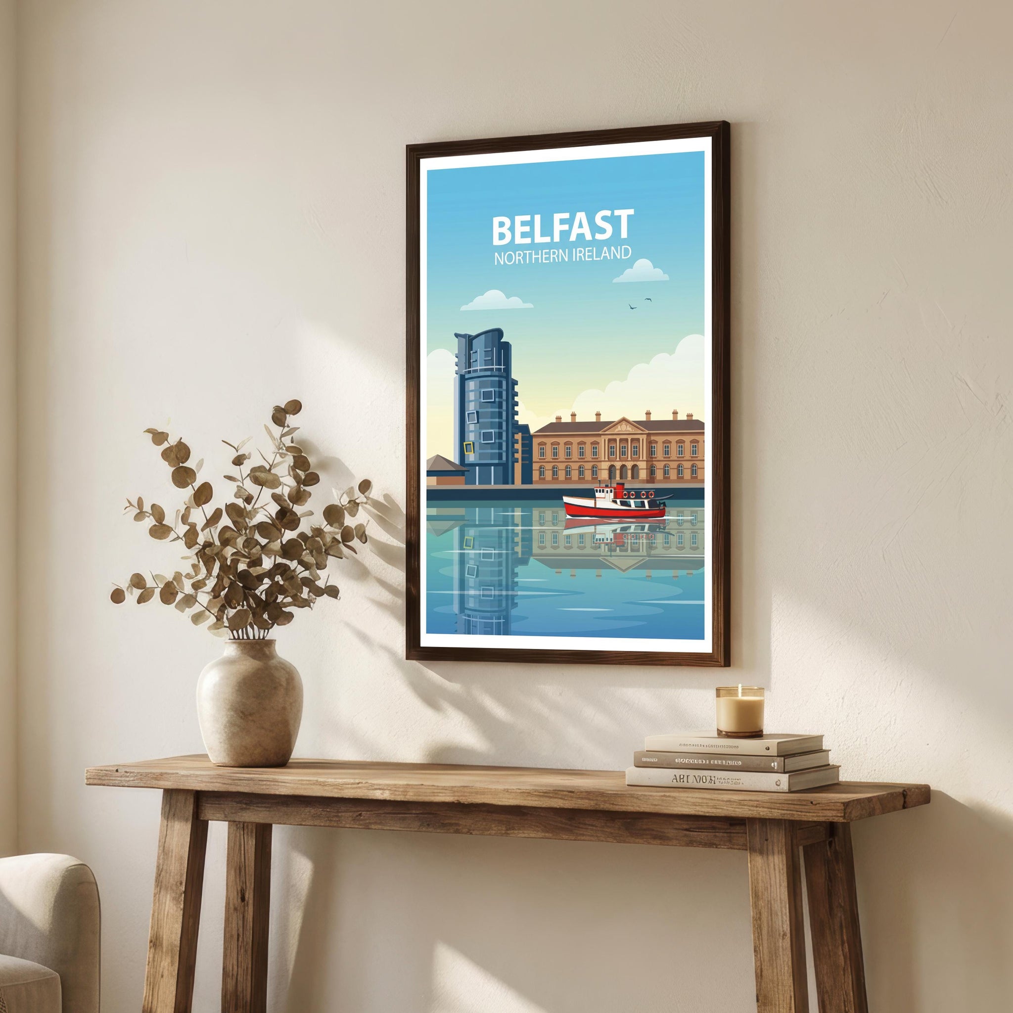 Belfast Northern Ireland Travel Poster Print UK Wall Art City Landscape Decor Gift for Travel Lovers and Fans of Scenic Urban Architecture