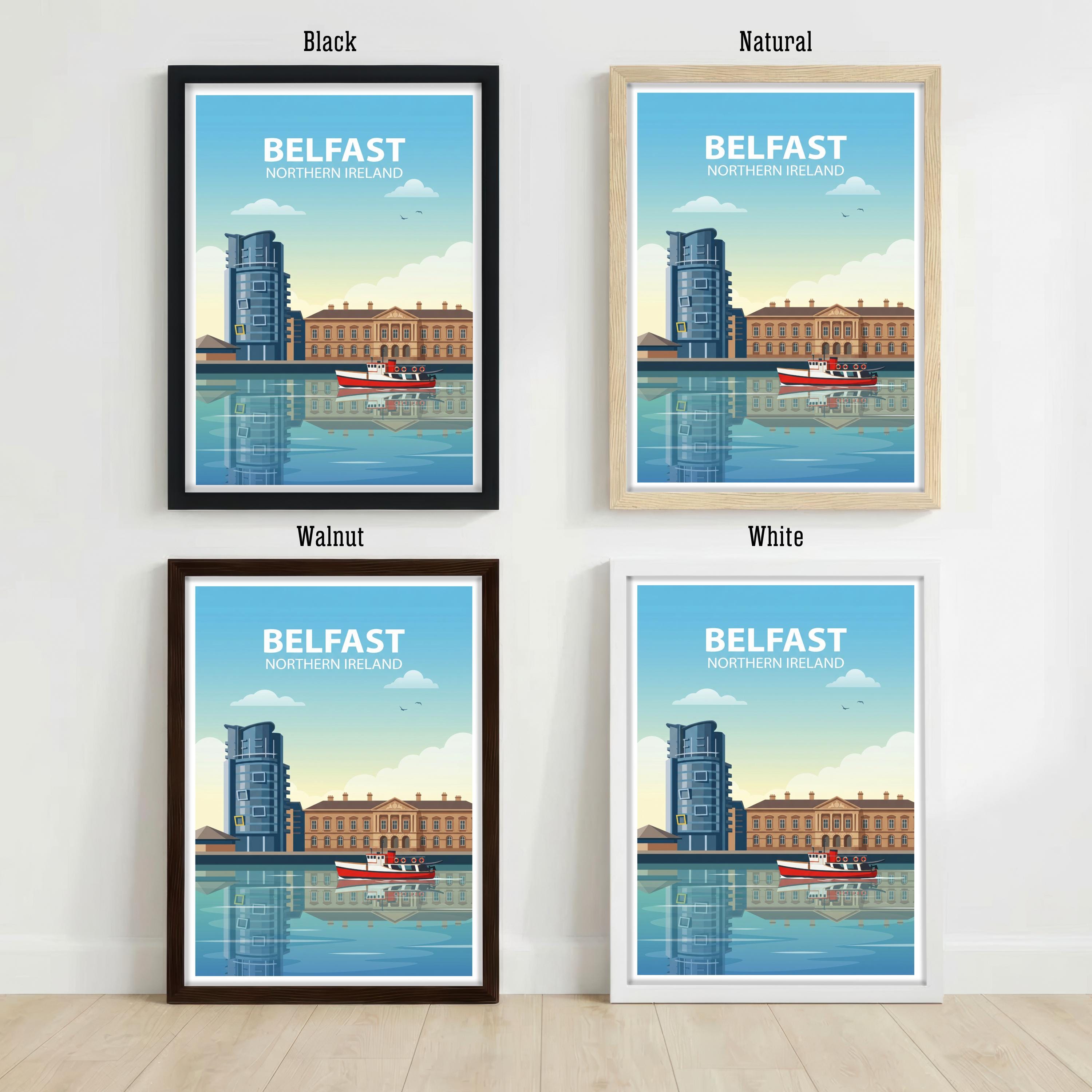Belfast Northern Ireland Travel Poster Print UK Wall Art City Landscape Decor Gift for Travel Lovers and Fans of Scenic Urban Architecture