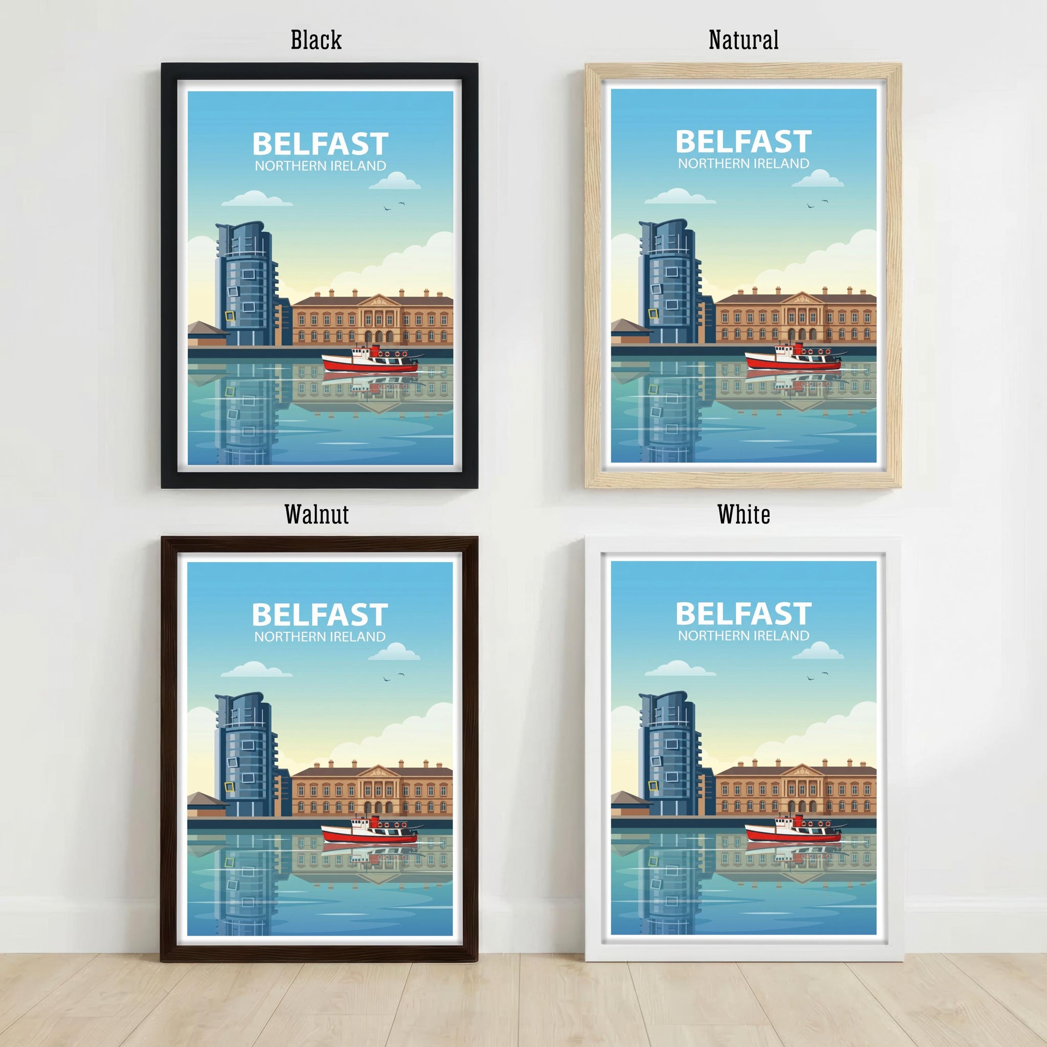 Belfast Northern Ireland Travel Poster Print UK Wall Art City Landscape Decor Gift for Travel Lovers and Fans of Scenic Urban Architecture