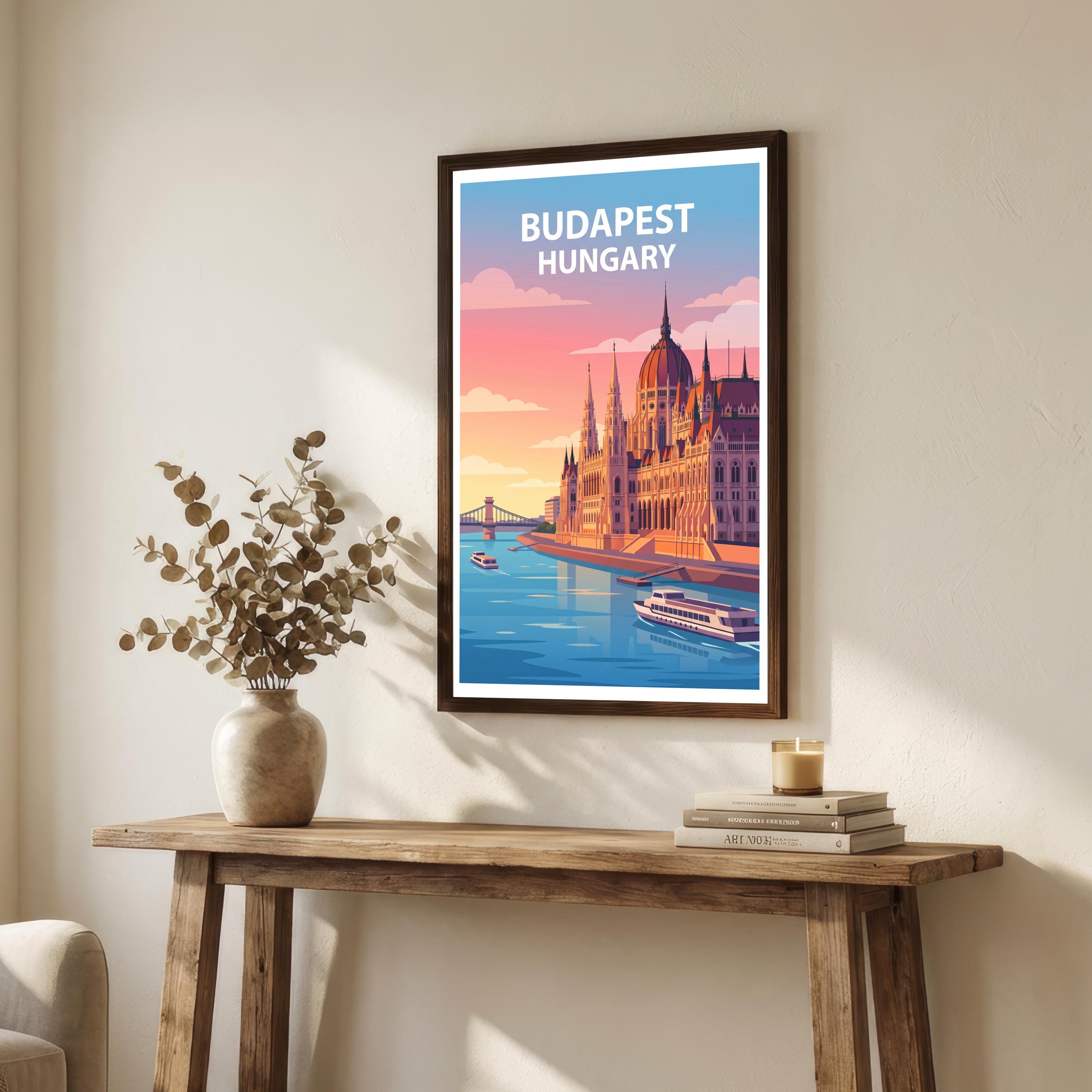 Budapest Travel Poster Print Hungary Wall Art City Skyline Landscape Decor Gift for Europe Travel Lovers and Scenic Architecture Fans