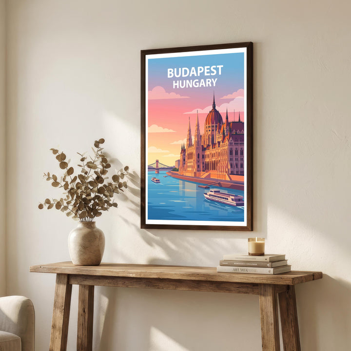Budapest Travel Poster Print Hungary Wall Art City Skyline Landscape Decor Gift for Europe Travel Lovers and Scenic Architecture Fans