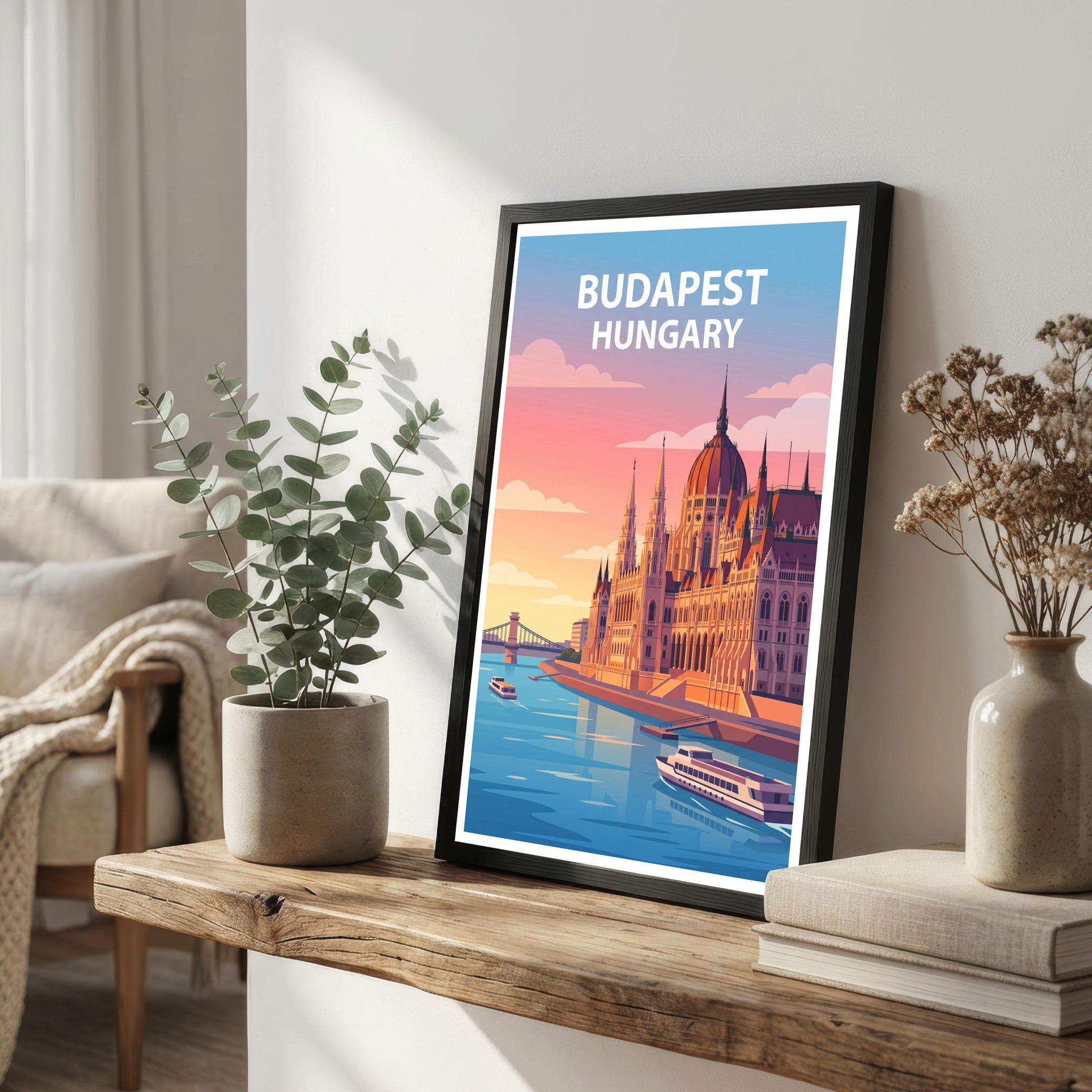 Budapest Travel Poster Print Hungary Wall Art City Skyline Landscape Decor Gift for Europe Travel Lovers and Scenic Architecture Fans