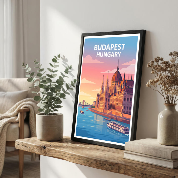 Budapest Travel Poster Print Hungary Wall Art City Skyline Landscape Decor Gift for Europe Travel Lovers and Scenic Architecture Fans