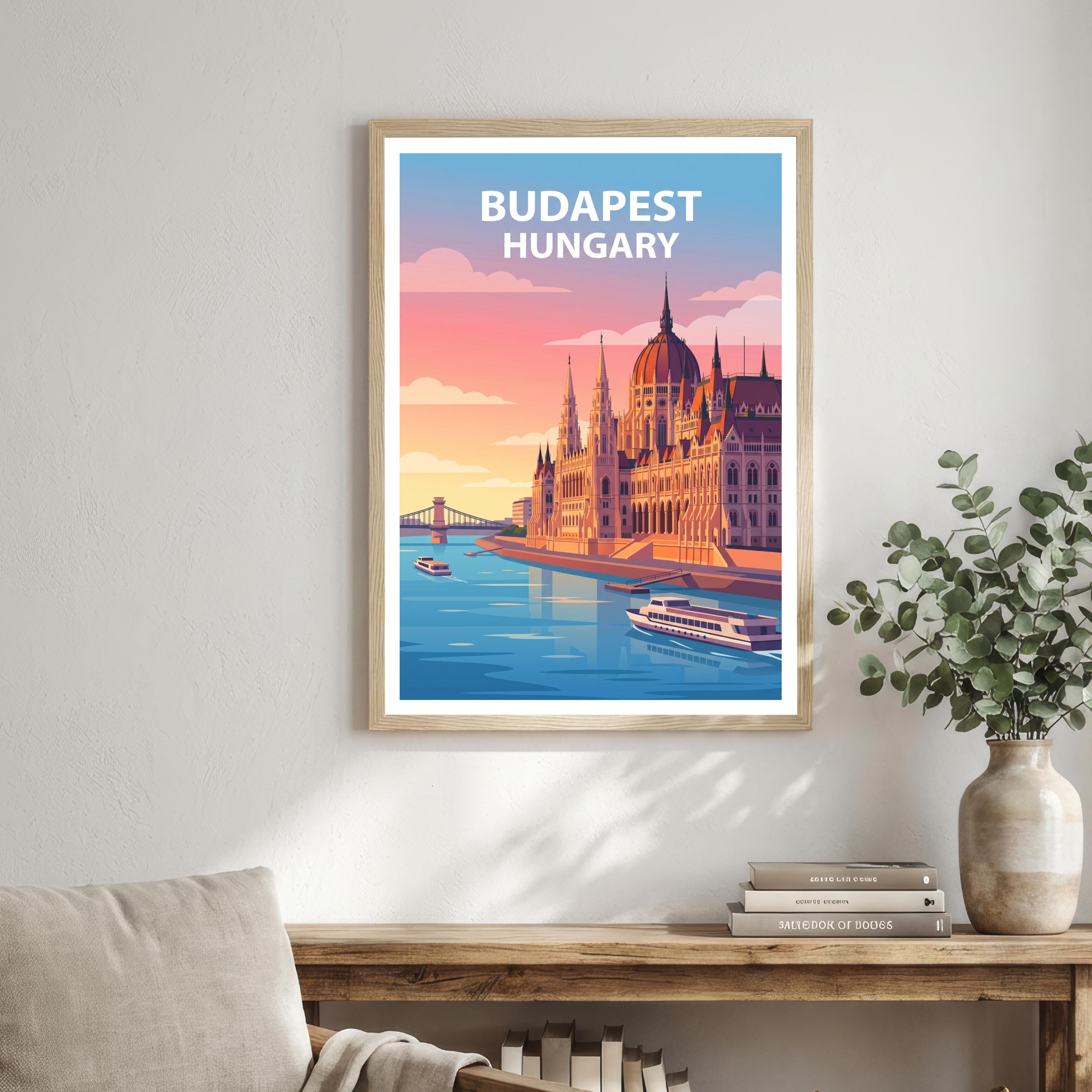 Budapest Travel Poster Print Hungary Wall Art City Skyline Landscape Decor Gift for Europe Travel Lovers and Scenic Architecture Fans