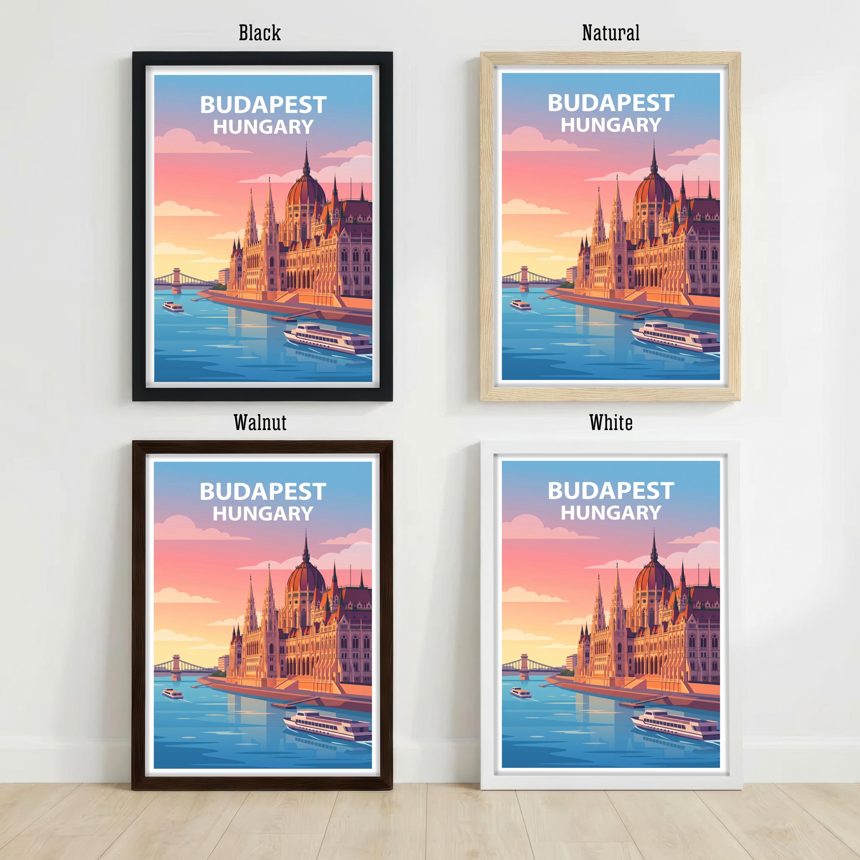 Budapest Travel Poster Print Hungary Wall Art City Skyline Landscape Decor Gift for Europe Travel Lovers and Scenic Architecture Fans