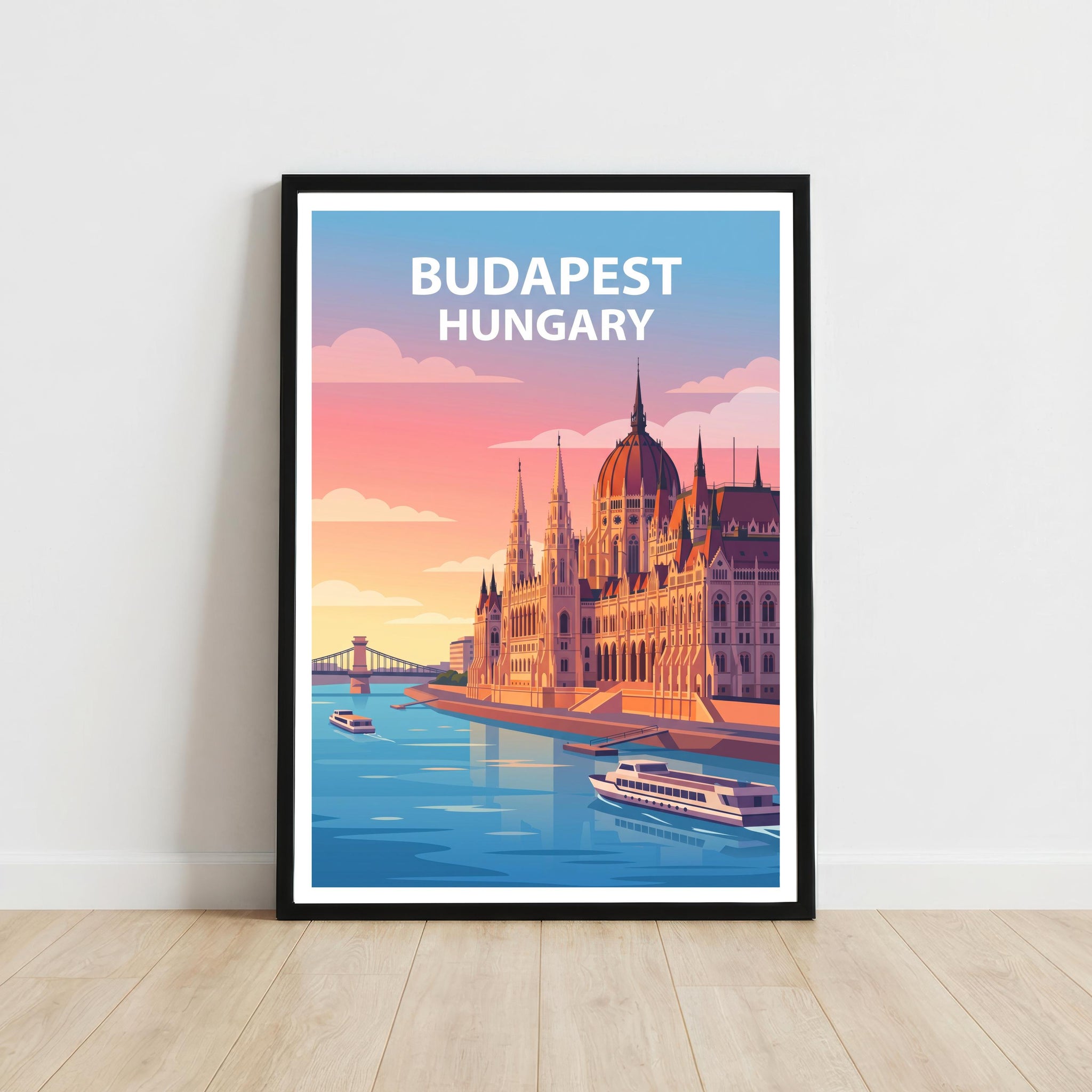 Budapest Travel Poster Print Hungary Wall Art City Skyline Landscape Decor Gift for Europe Travel Lovers and Scenic Architecture Fans