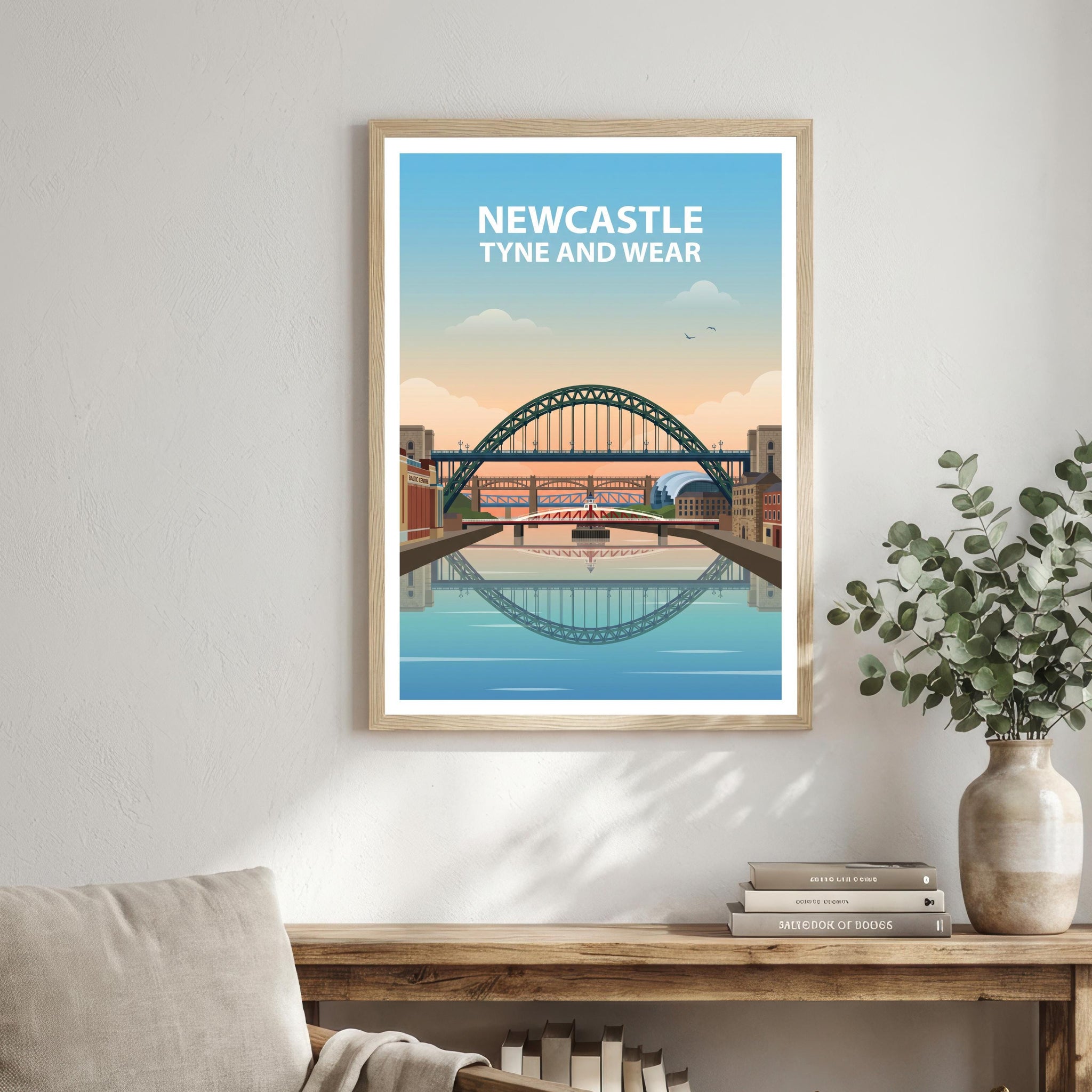 Newcastle Travel Poster Print England Wall Art City Skyline Landscape Decor Gift for UK Travel Lovers and Fans of Scenic Urban Architecture
