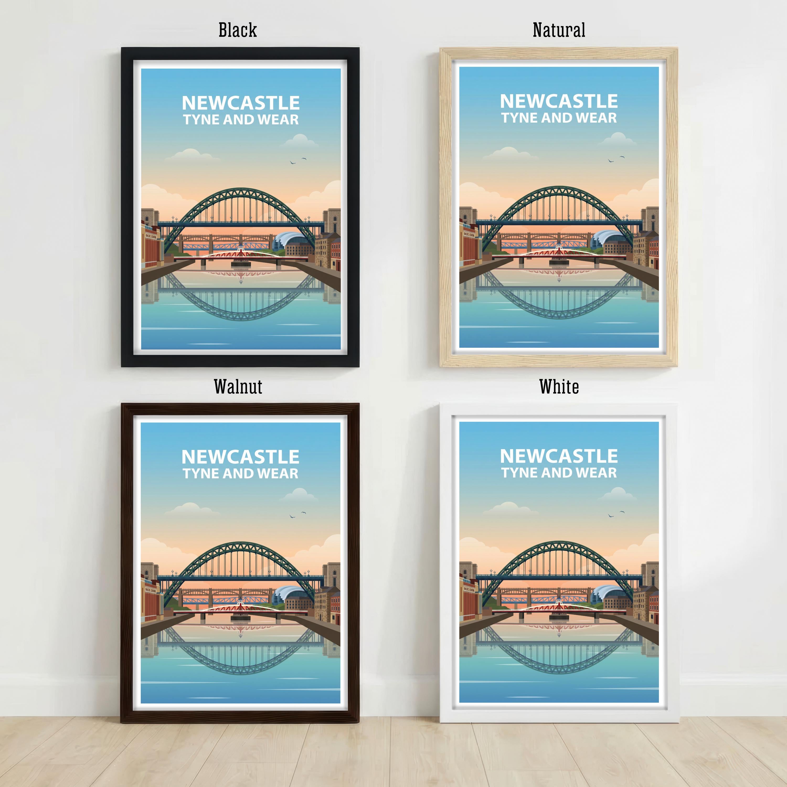 Newcastle Travel Poster Print England Wall Art City Skyline Landscape Decor Gift for UK Travel Lovers and Fans of Scenic Urban Architecture