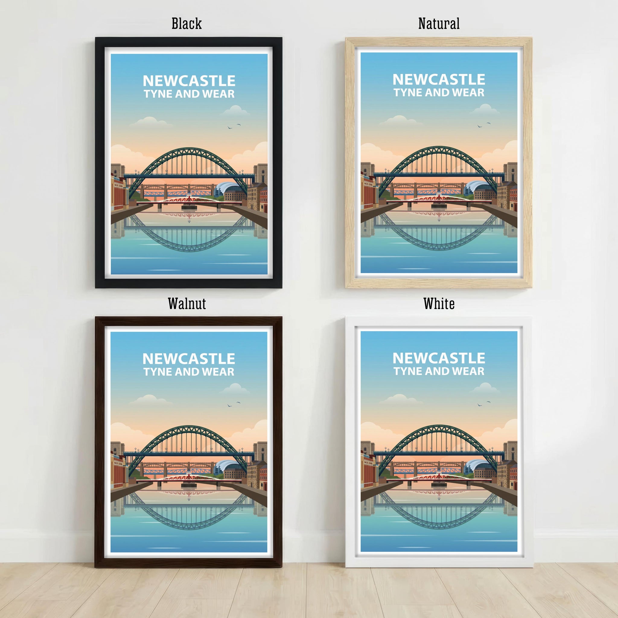 Newcastle Travel Poster Print England Wall Art City Skyline Landscape Decor Gift for UK Travel Lovers and Fans of Scenic Urban Architecture