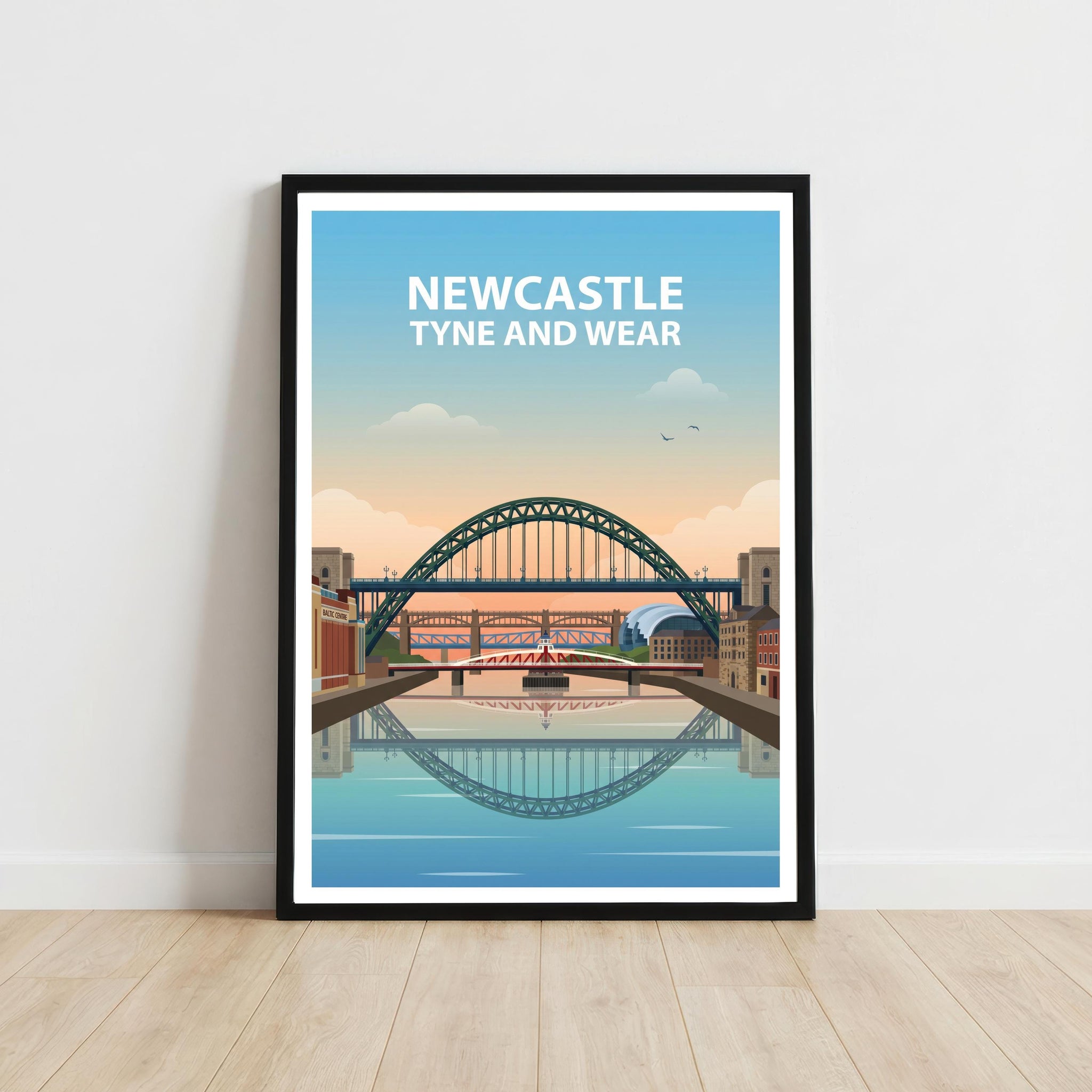 Newcastle Travel Poster Print England Wall Art City Skyline Landscape Decor Gift for UK Travel Lovers and Fans of Scenic Urban Architecture