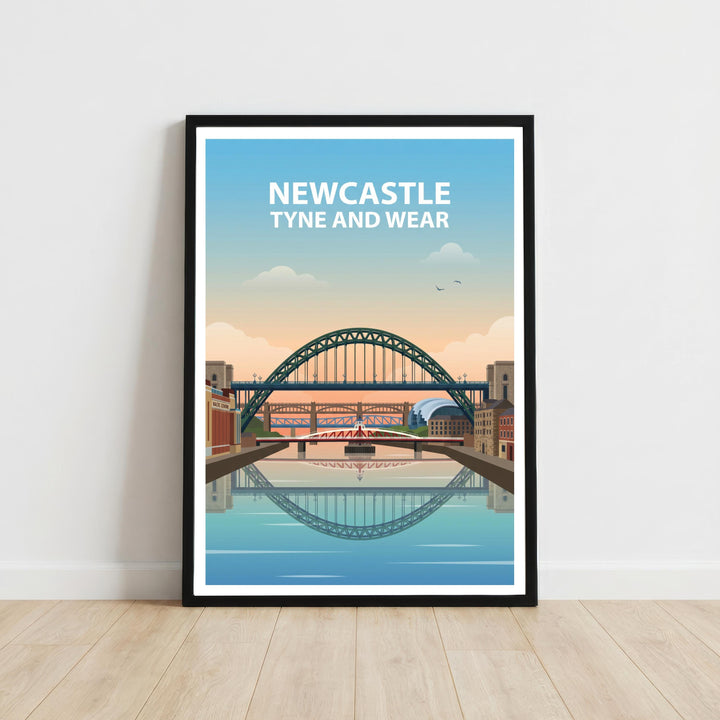 Newcastle Travel Poster Print England Wall Art City Skyline Landscape Decor Gift for UK Travel Lovers and Fans of Scenic Urban Architecture
