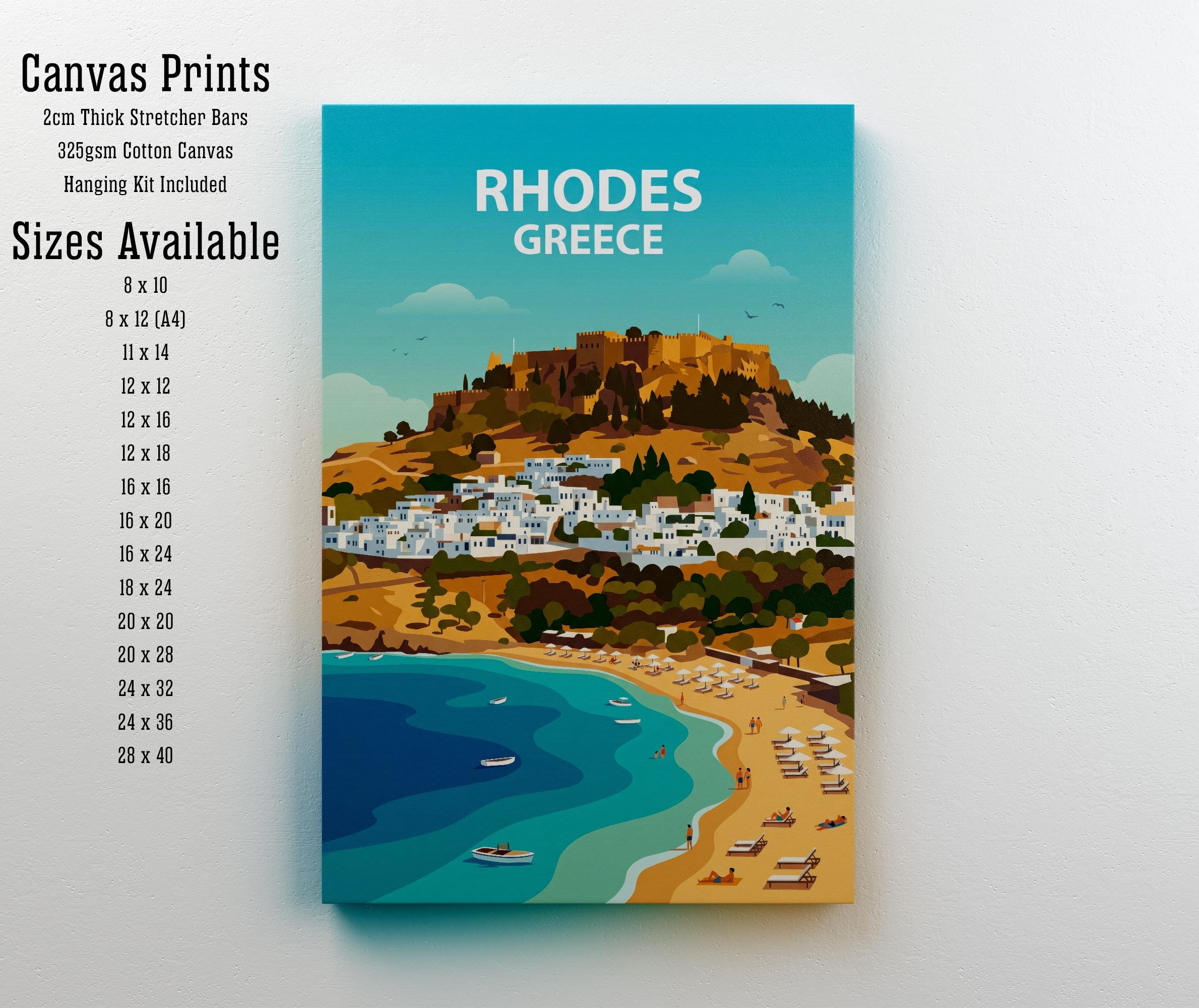 Rhodes Travel Poster Print Greece Wall Art Island Coastal Landscape Decor Gift for Europe Travel Lovers and Scenic Mediterranean Fans