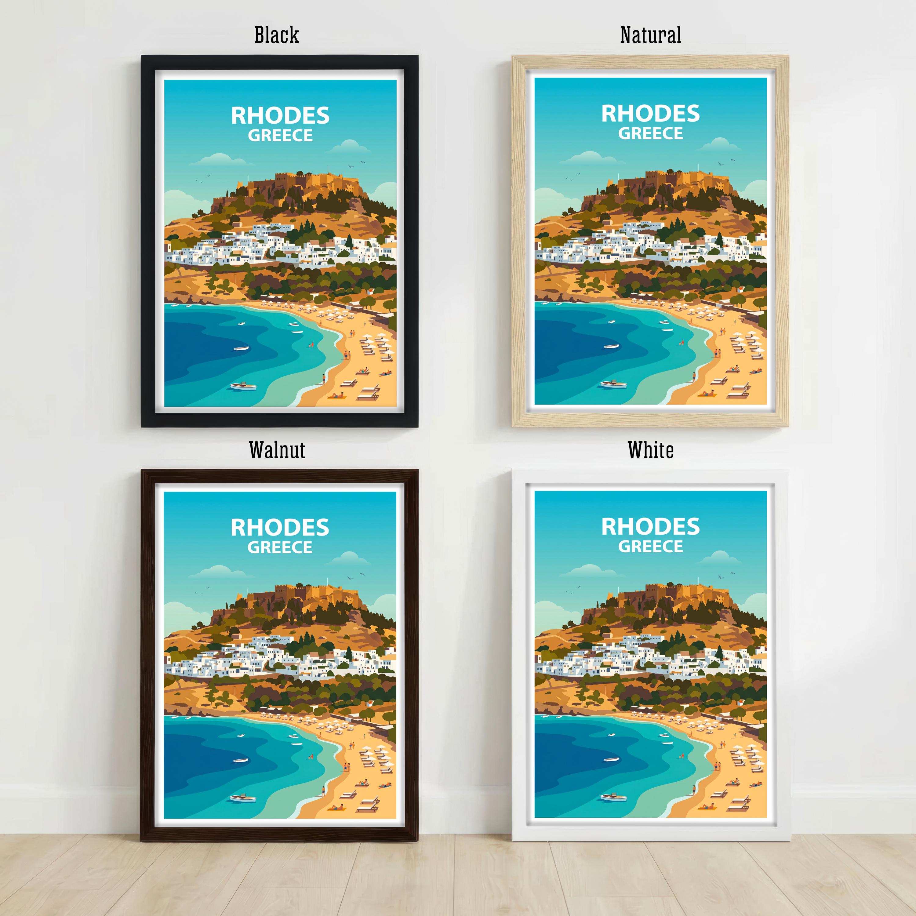 Rhodes Travel Poster Print Greece Wall Art Island Coastal Landscape Decor Gift for Europe Travel Lovers and Scenic Mediterranean Fans