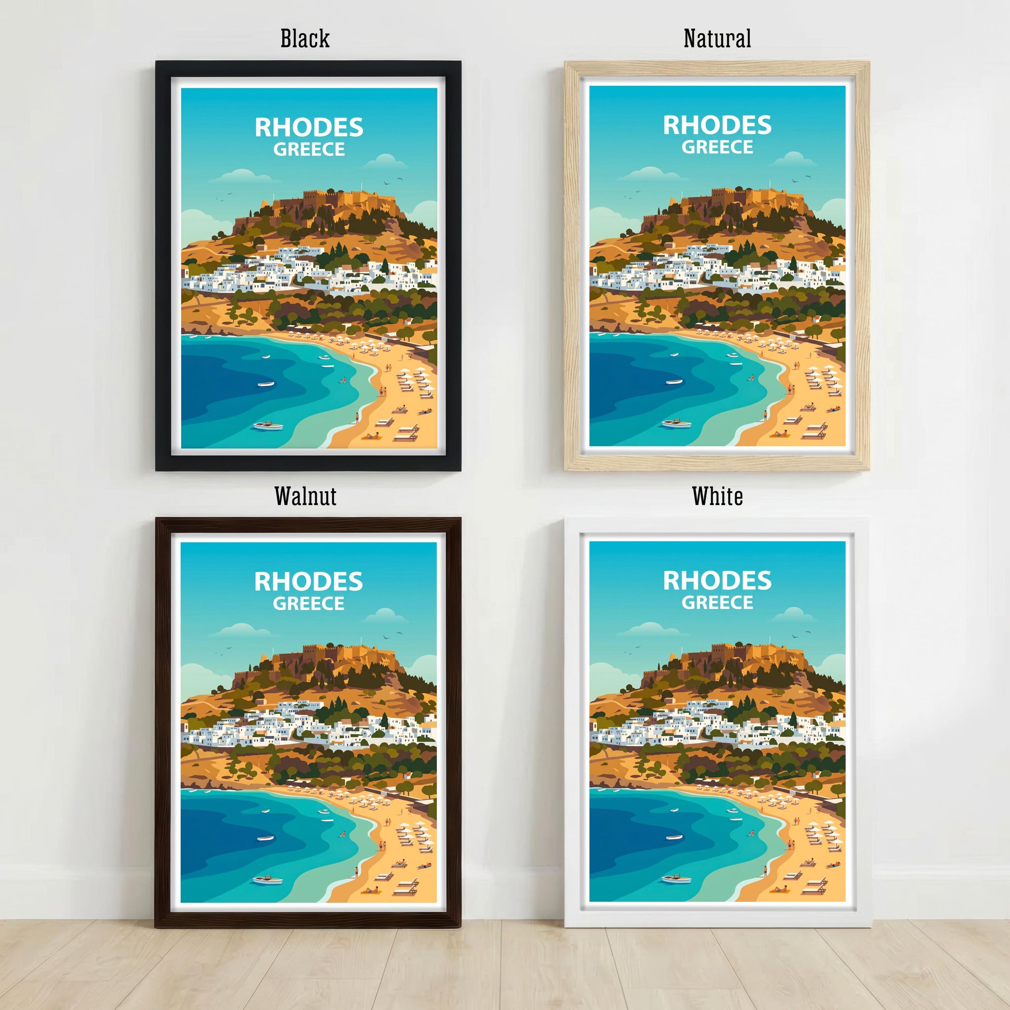 Rhodes Travel Poster Print Greece Wall Art Island Coastal Landscape Decor Gift for Europe Travel Lovers and Scenic Mediterranean Fans