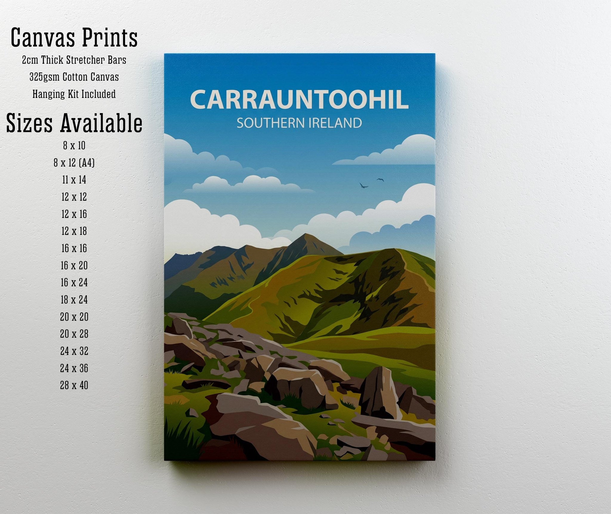 Carrauntoohil Travel Poster Print Ireland Wall Art Mountain Landscape Decor Gift for Travel Lovers and Fans of Scenic Irish Nature